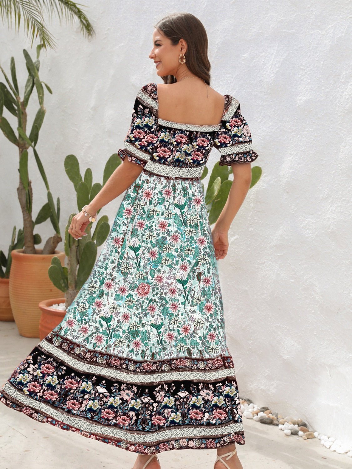 Floral Flounce Sleeve Midi Dress - Flip Flop Dynasty