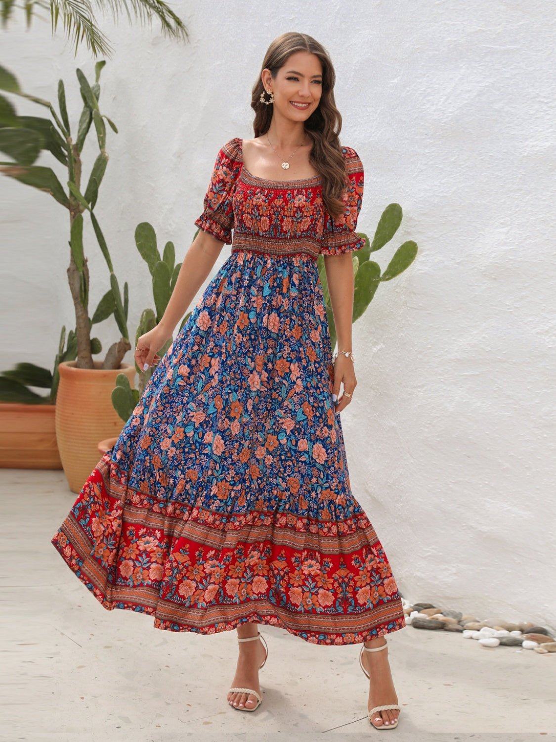 Floral Flounce Sleeve Midi Dress - Flip Flop Dynasty