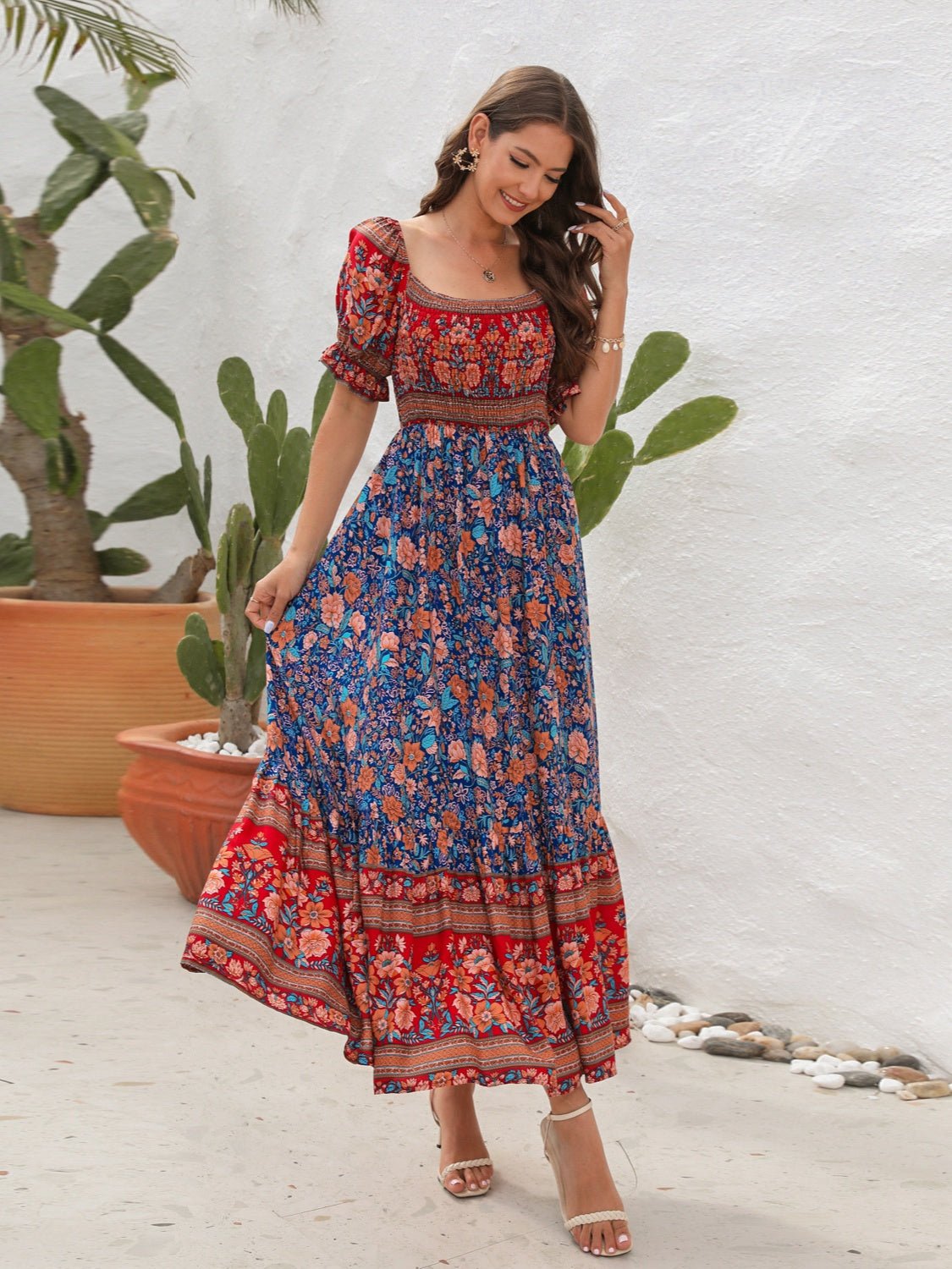 Floral Flounce Sleeve Midi Dress - Flip Flop Dynasty