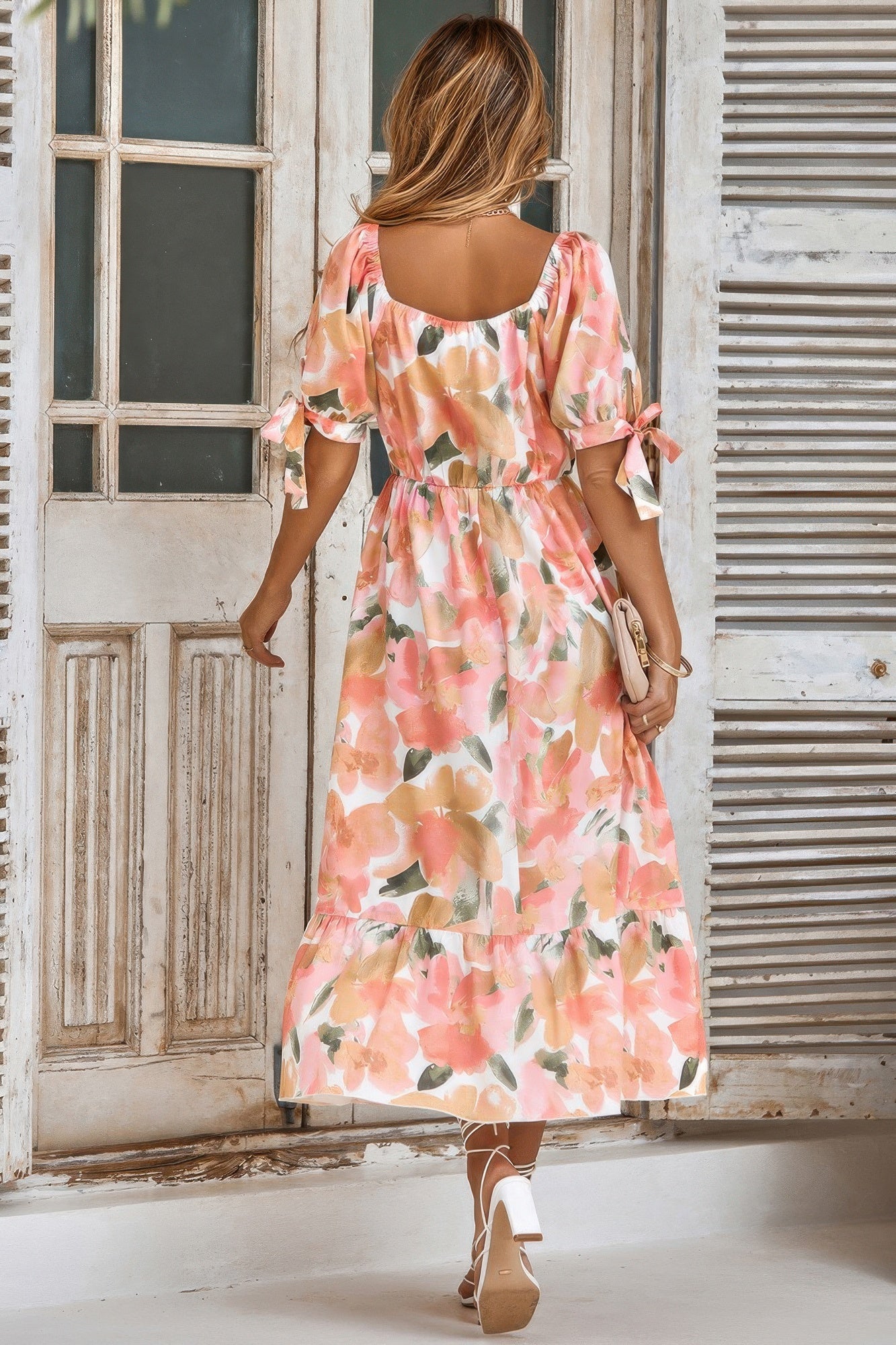 Floral Paint Short Sleeve Tie Cuff Surplice Dress - Flip Flop Dynasty