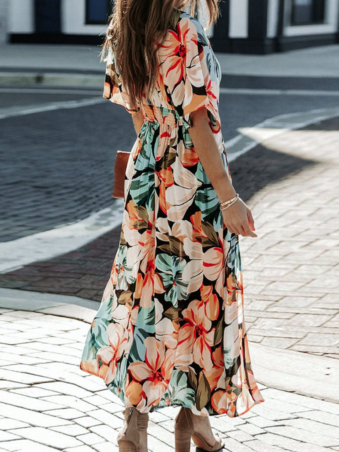 Floral Plunge Half Sleeve Dress - Flip Flop Dynasty