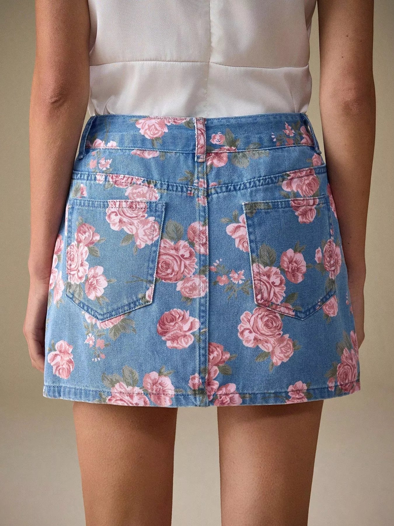 Floral Print Denim Skirt - Flip Flop Dynasty