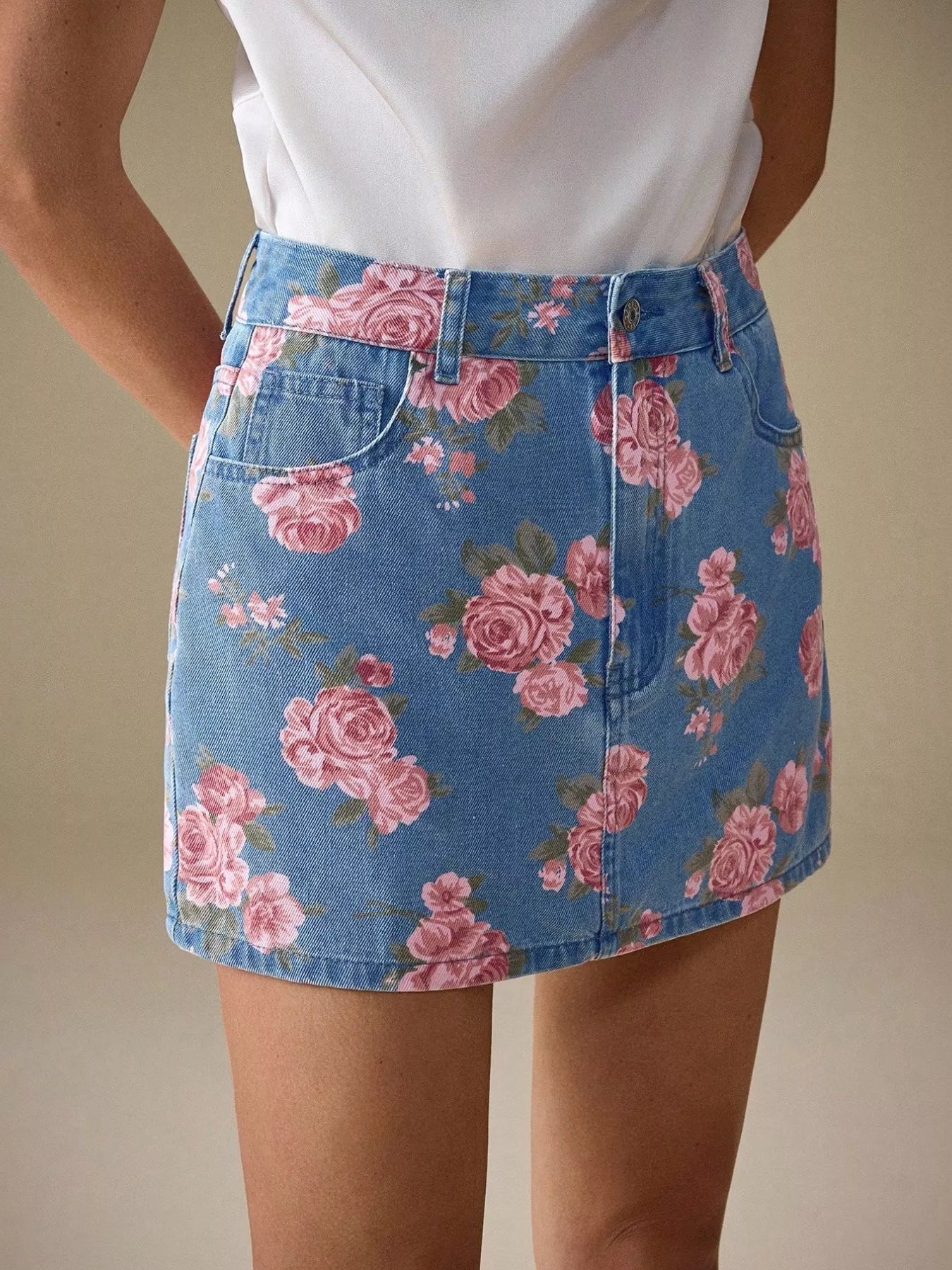 Floral Print Denim Skirt - Flip Flop Dynasty