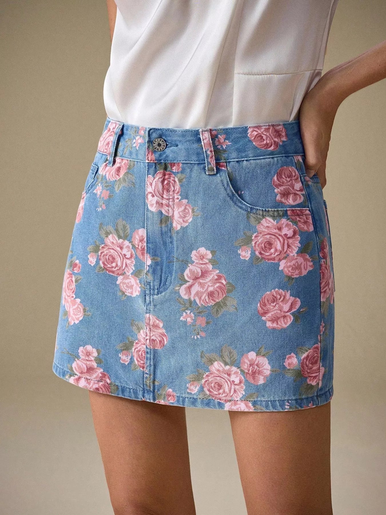Floral Print Denim Skirt - Flip Flop Dynasty