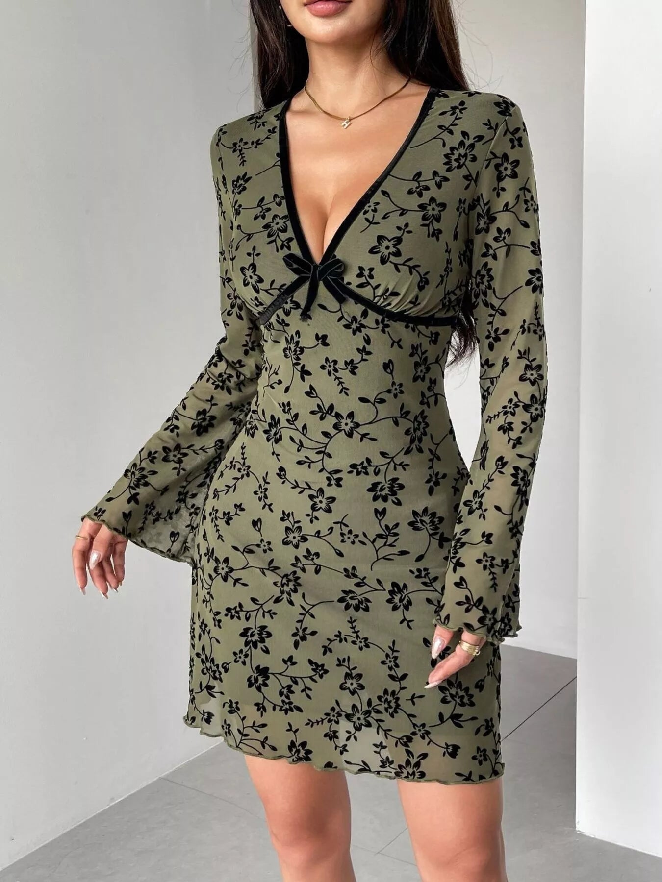 Floral Print Flare Sleeve Mini Dress - Flip Flop Dynasty