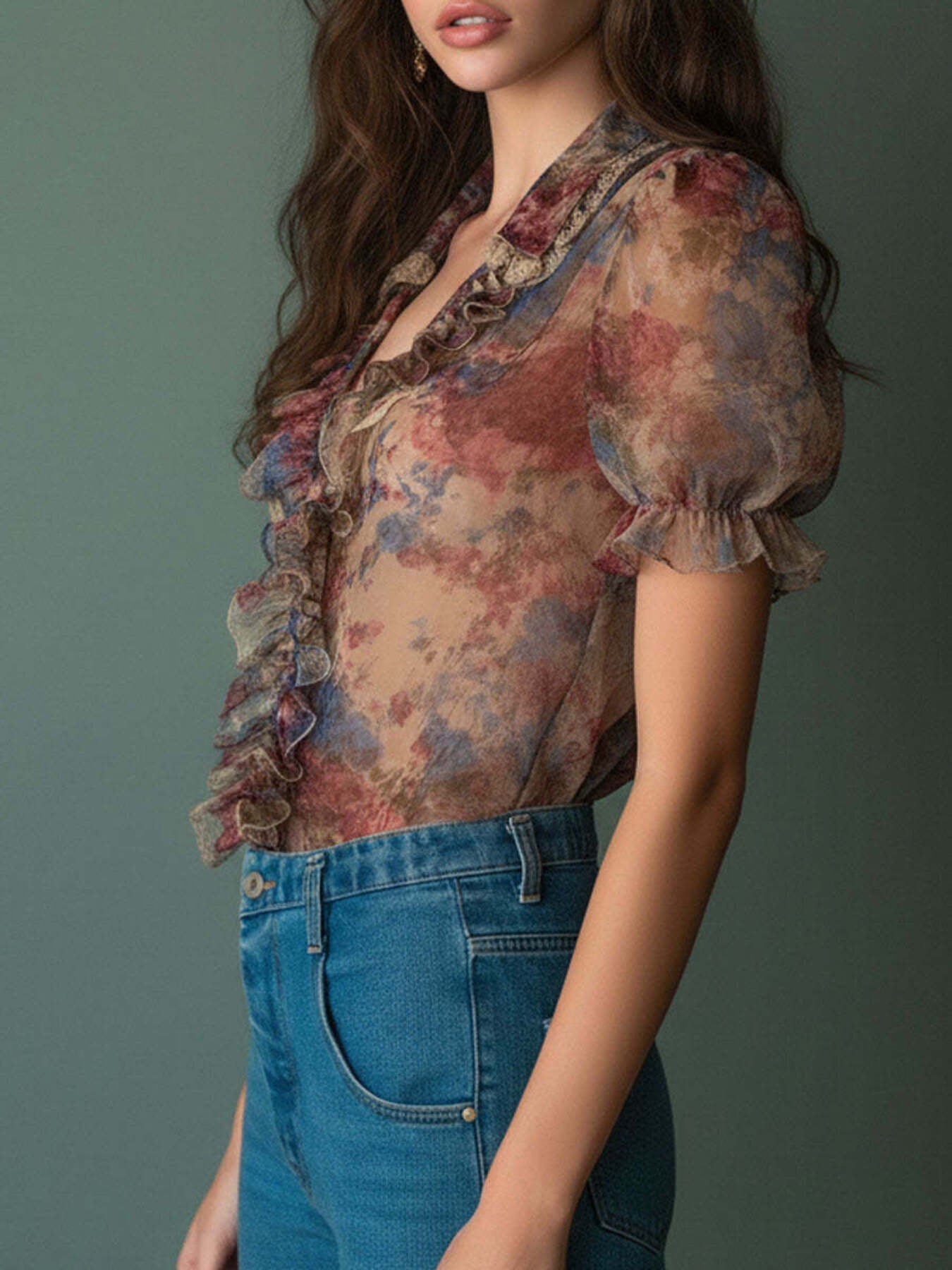 Floral Print Ruffle Trim Blouse - Flip Flop Dynasty