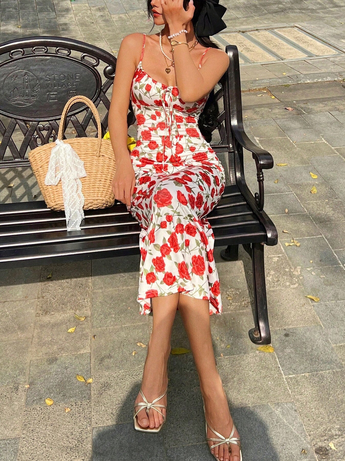 Floral Print Tie - Front Midi Dress - Flip Flop Dynasty