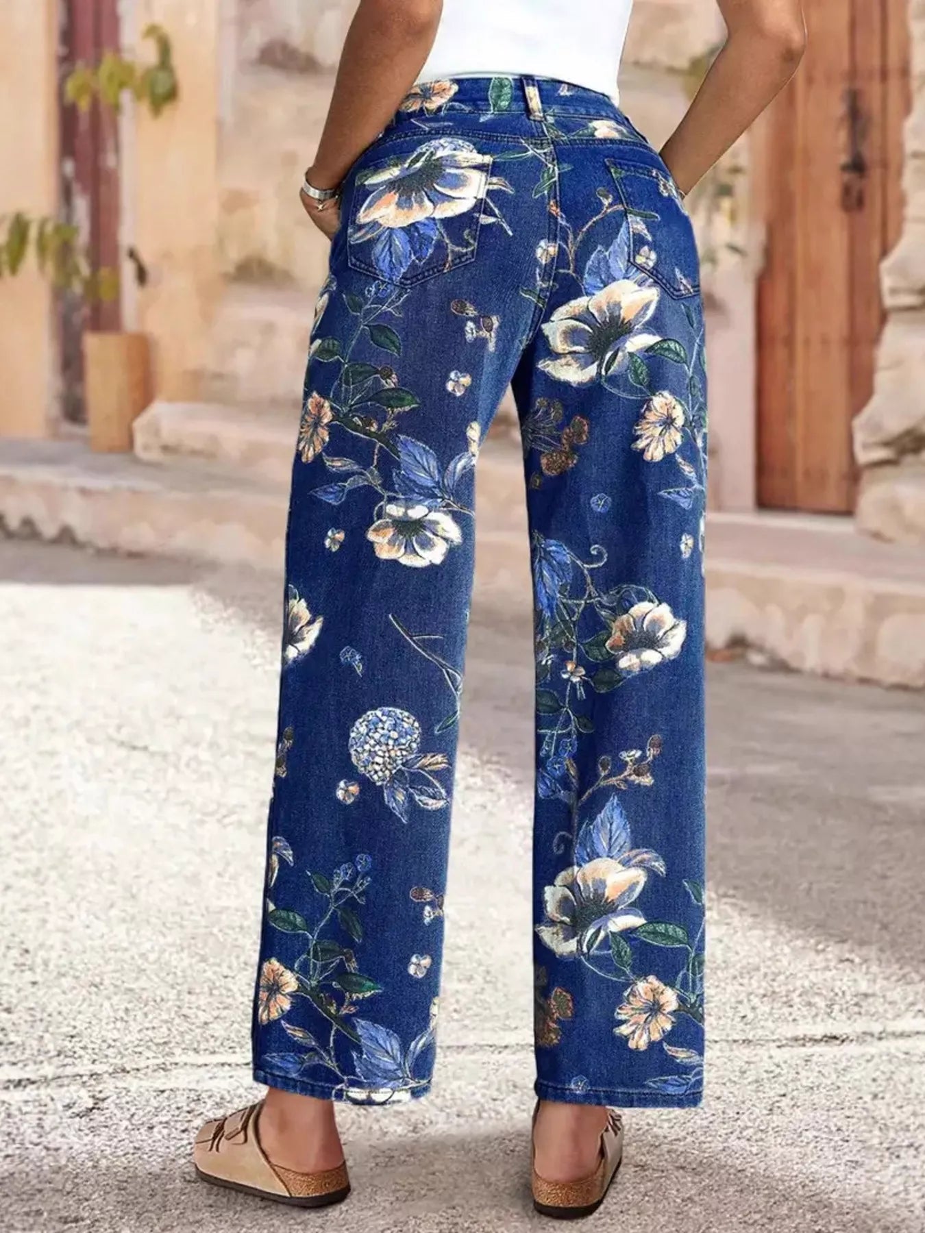 Floral Print Wide Leg Jeans - Flip Flop Dynasty