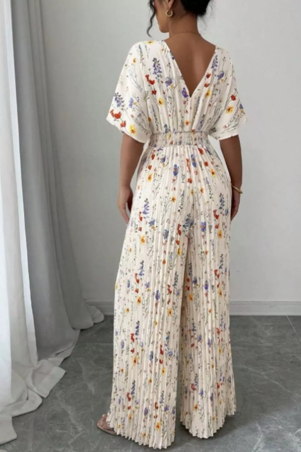 Floral Print Wide Leg Pleated Jumpsuit - Flip Flop Dynasty