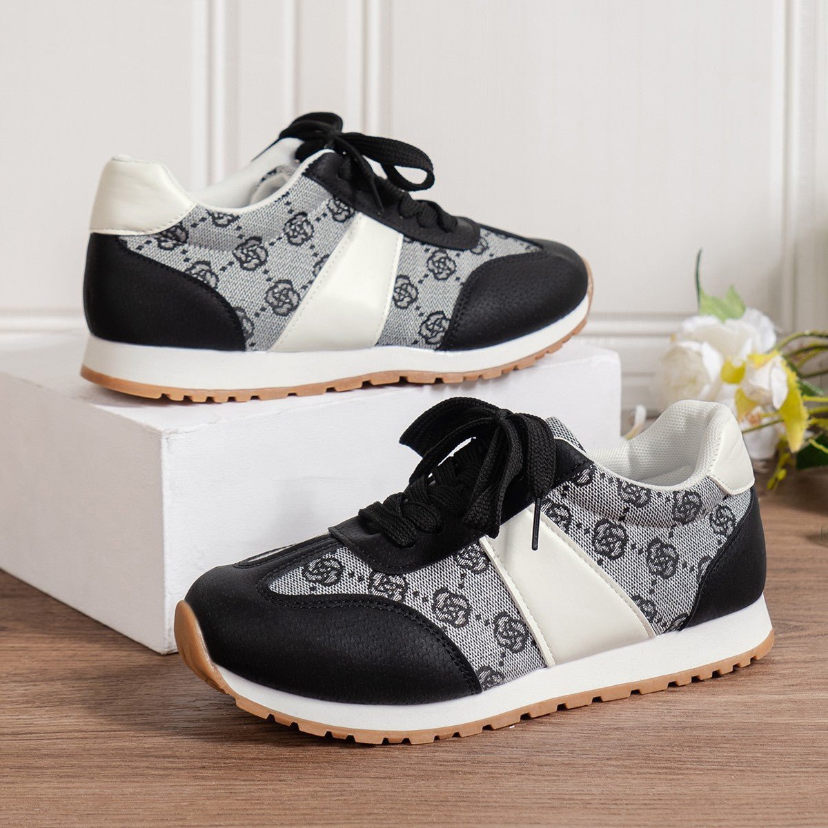 Floral Round Toe Flat Sneakers - Flip Flop Dynasty