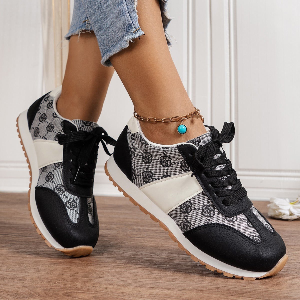 Floral Round Toe Flat Sneakers - Flip Flop Dynasty
