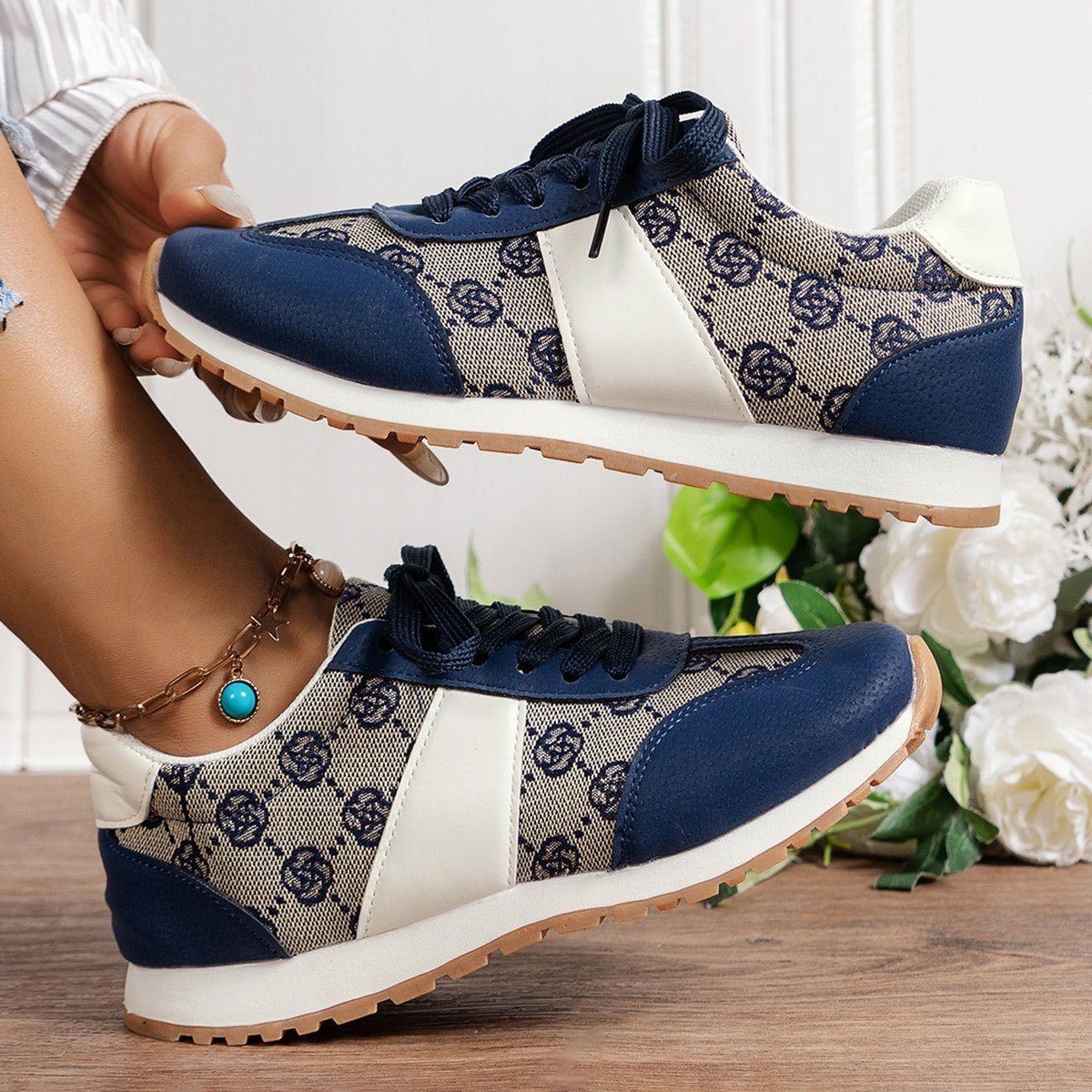 Floral Round Toe Flat Sneakers - Flip Flop Dynasty