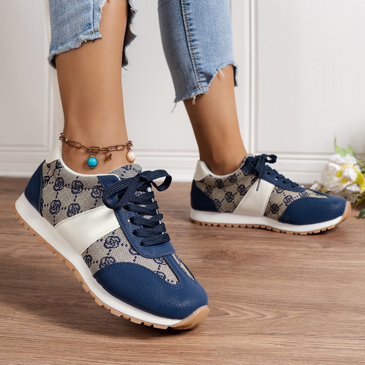 Floral Round Toe Flat Sneakers - Flip Flop Dynasty