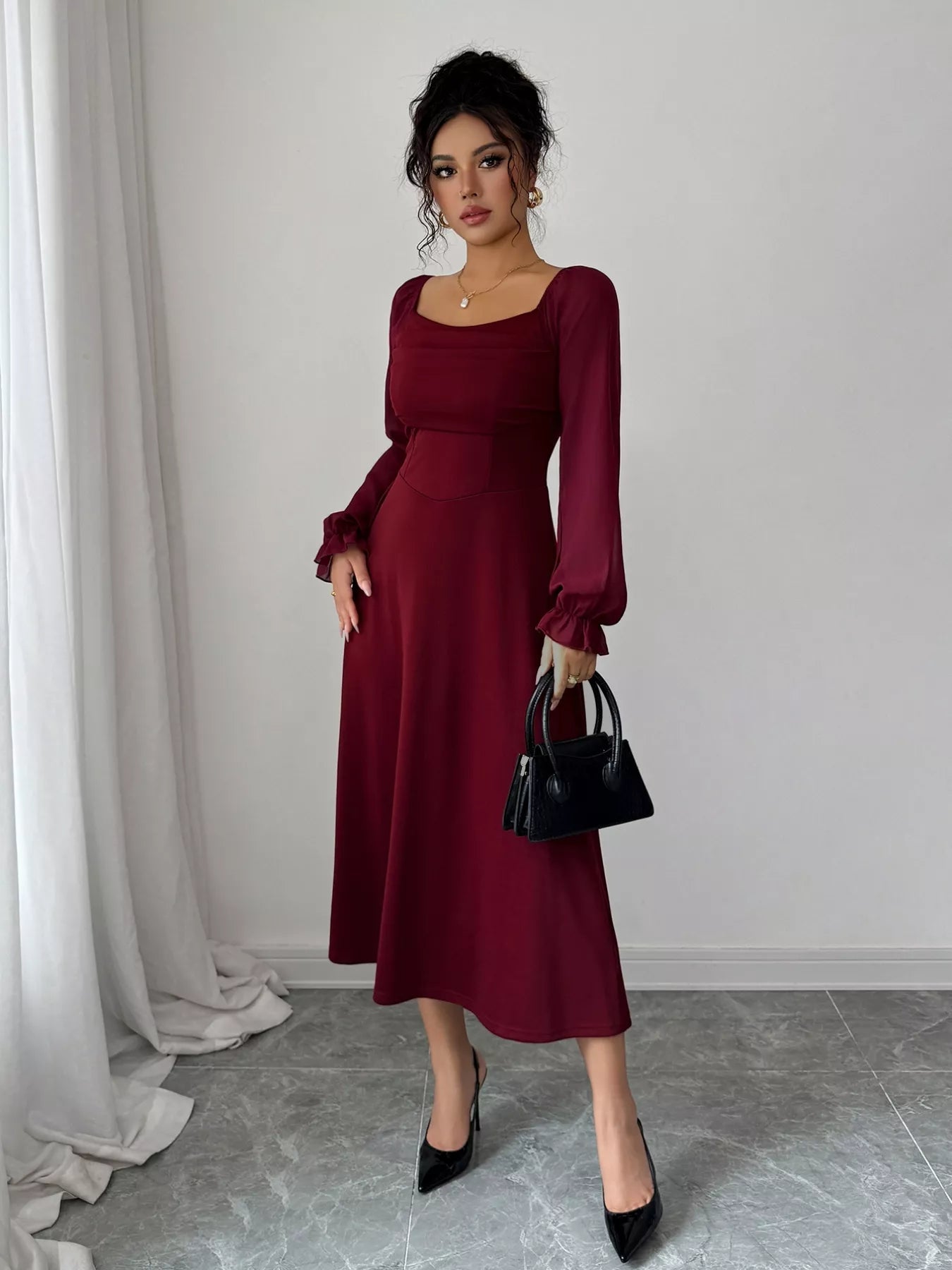Flounce Sleeve A - Line Midi Dress - Flip Flop Dynasty