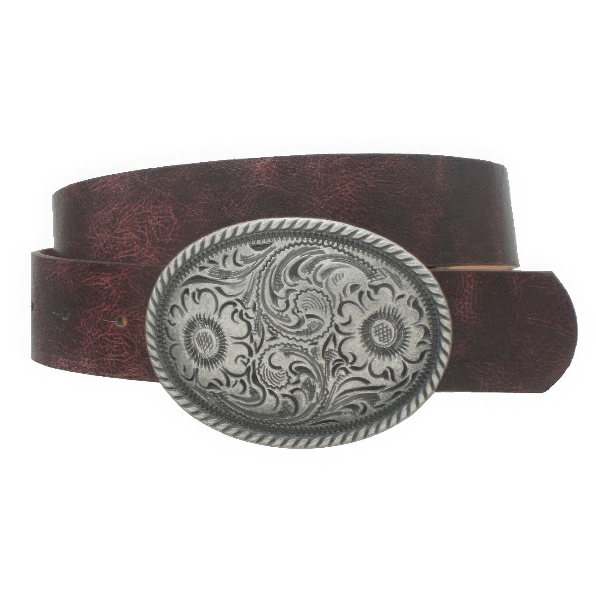 Flower Embossed Oval Buckle Vintage Strap Belt - Flip Flop Dynasty
