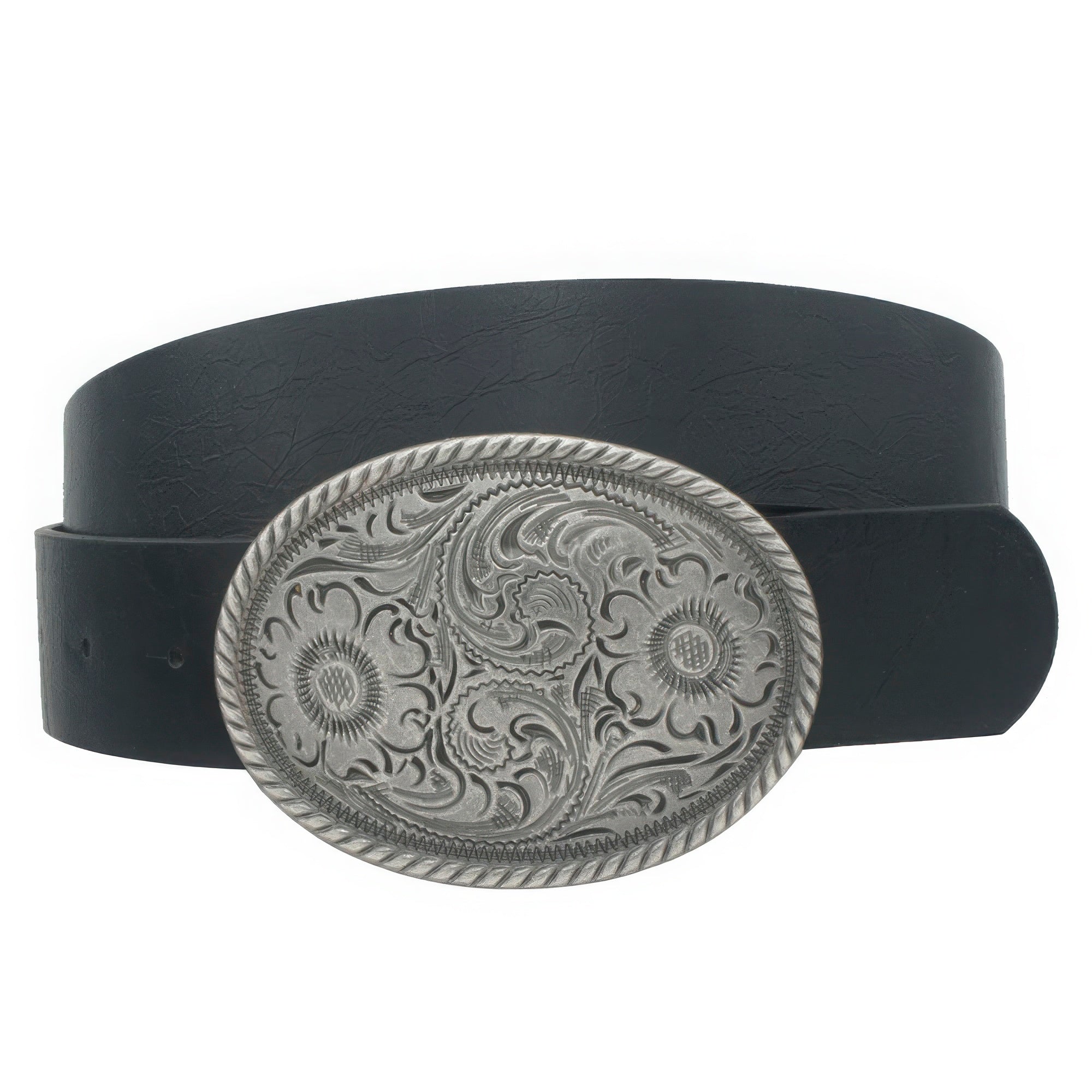 Flower Embossed Oval Buckle Vintage Strap Belt - Flip Flop Dynasty