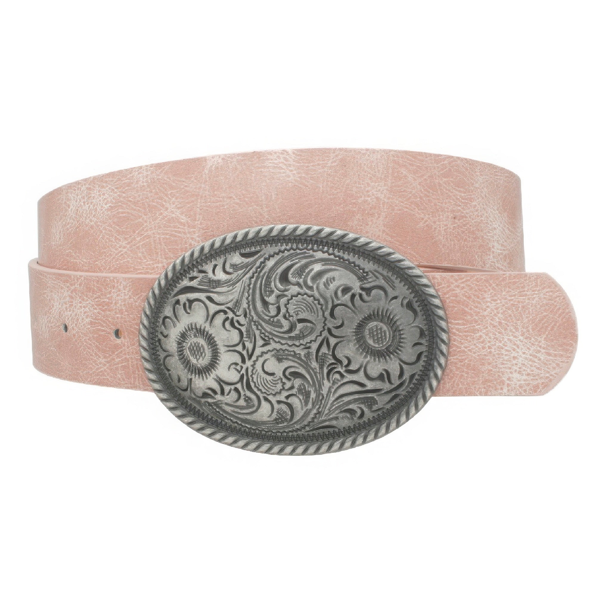 Flower Embossed Oval Buckle Vintage Strap Belt - Flip Flop Dynasty