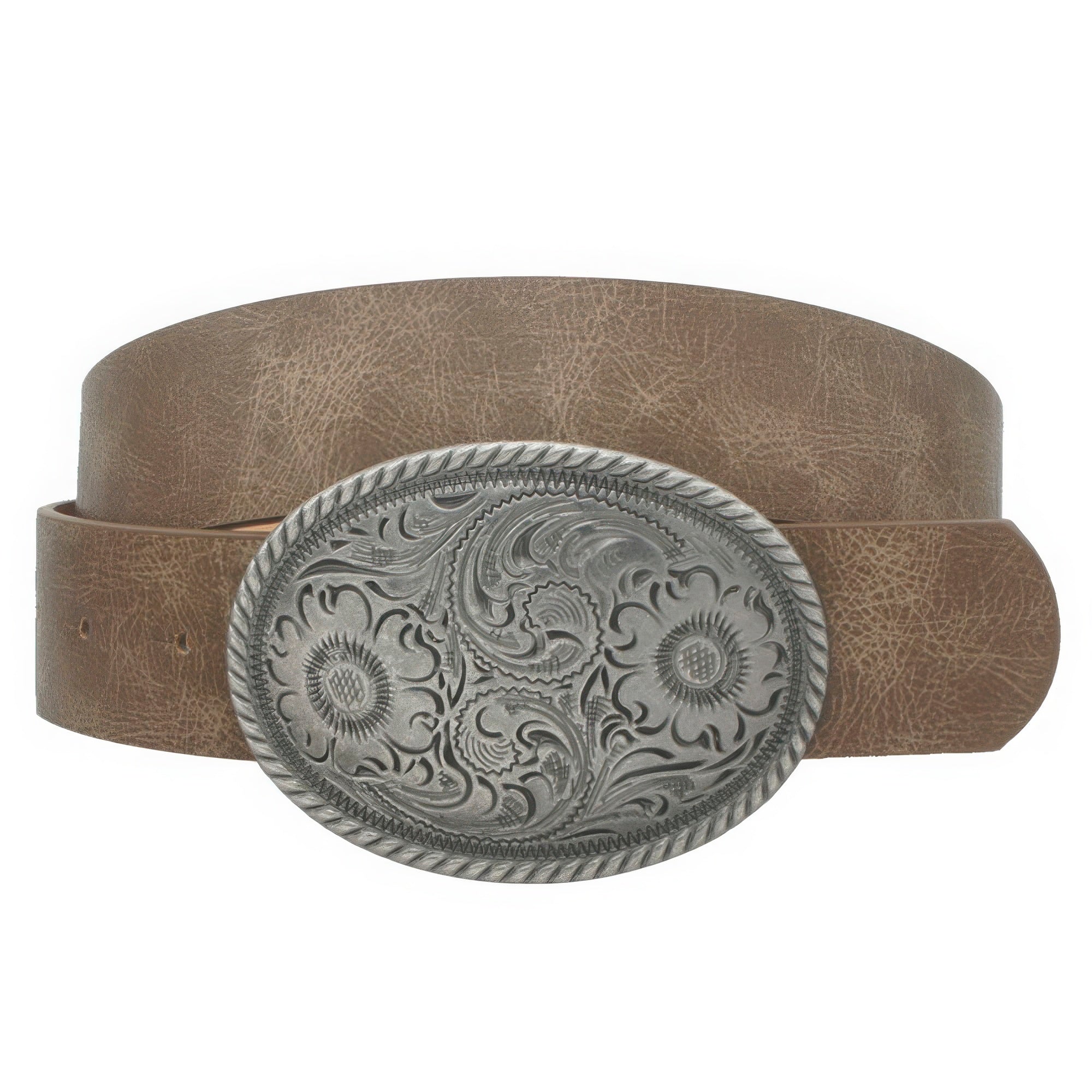 Flower Embossed Oval Buckle Vintage Strap Belt - Flip Flop Dynasty