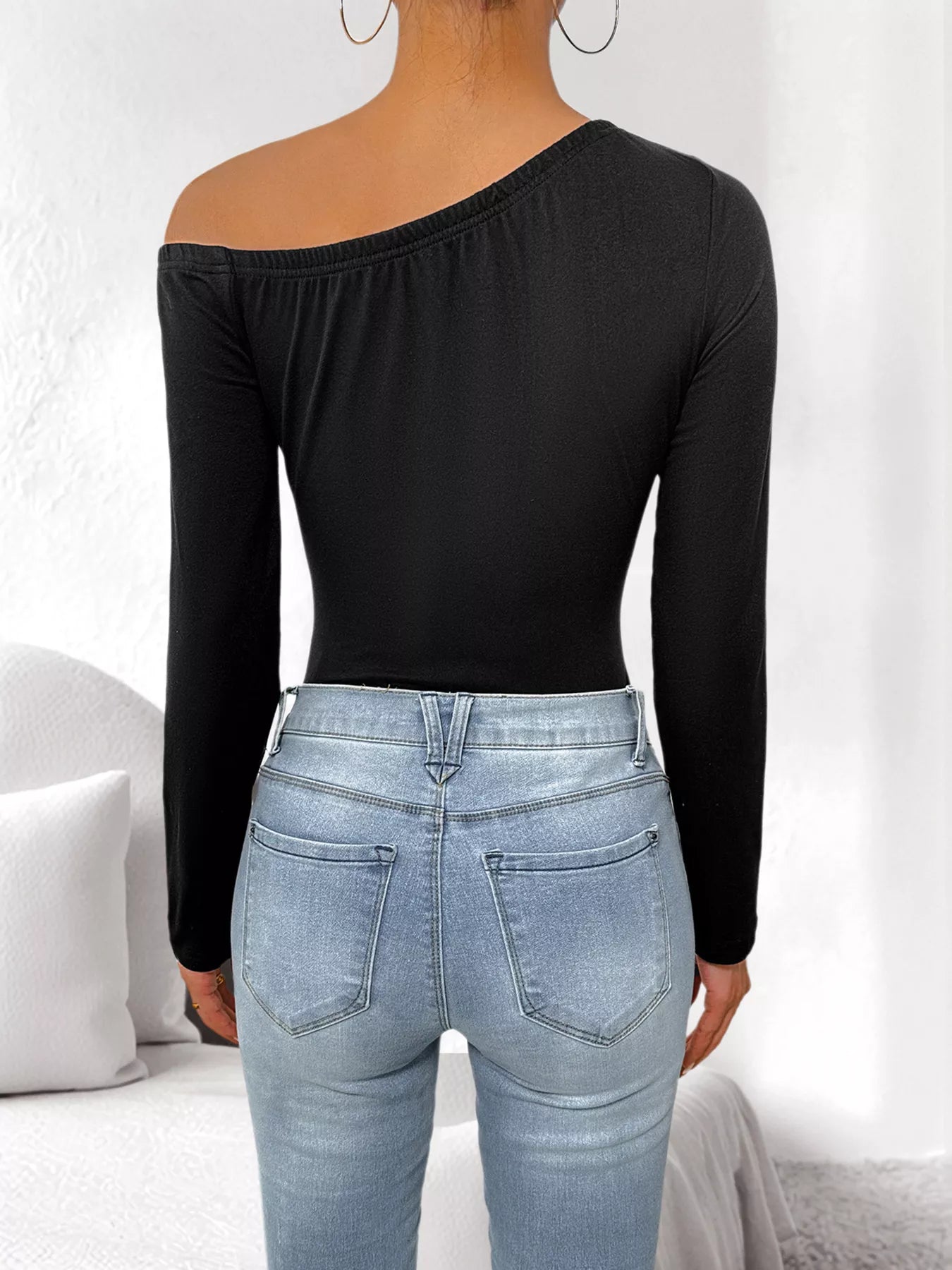 Flower One Shoulder Long Sleeve Bodysuit - Flip Flop Dynasty