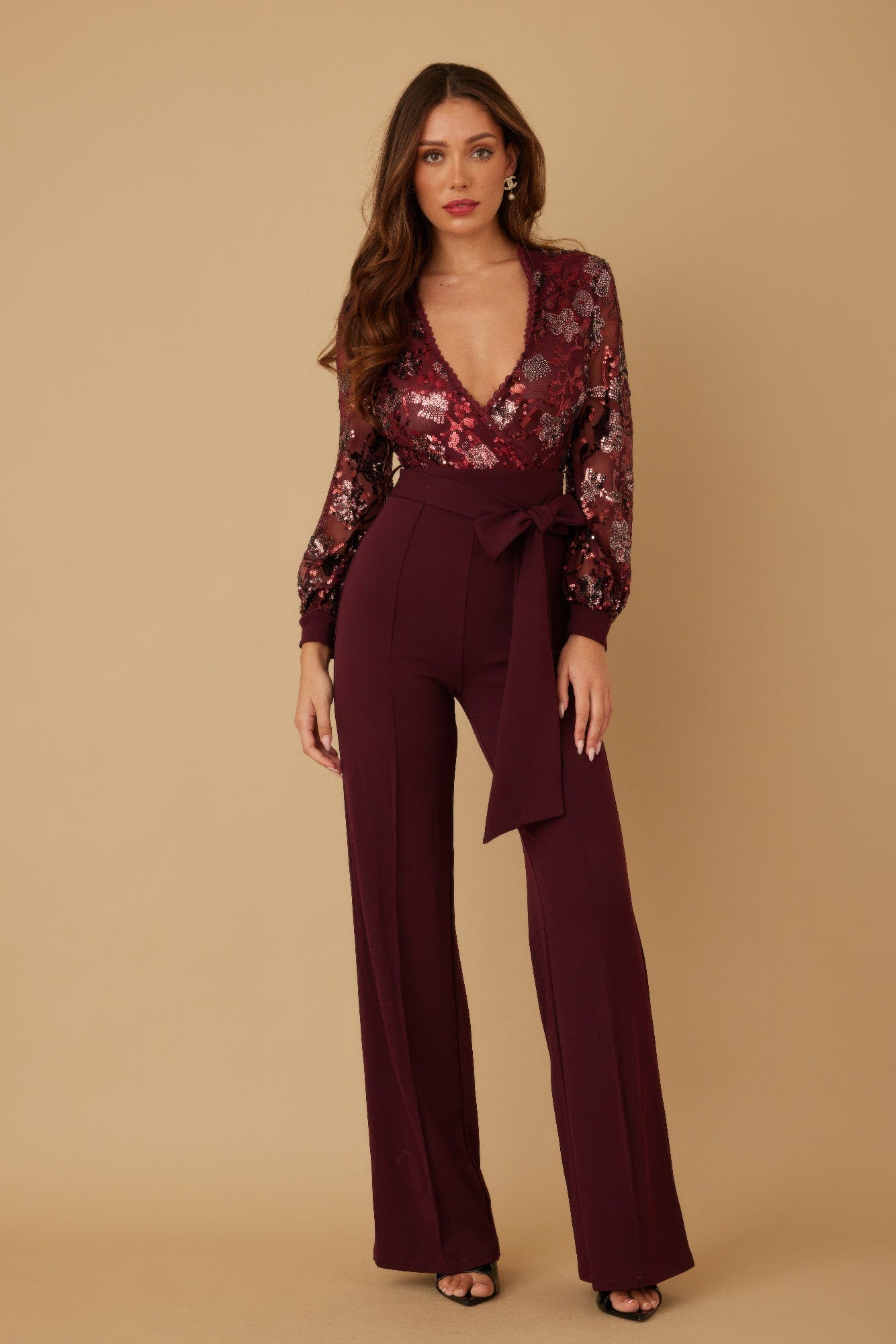 Flower Vein Sequin Print Jumpsuit - Flip Flop Dynasty