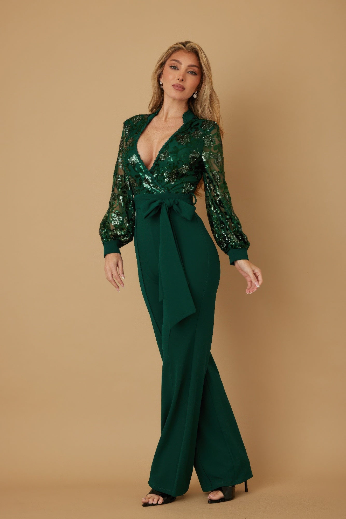 Flower Vein Sequin Print Jumpsuit - Flip Flop Dynasty