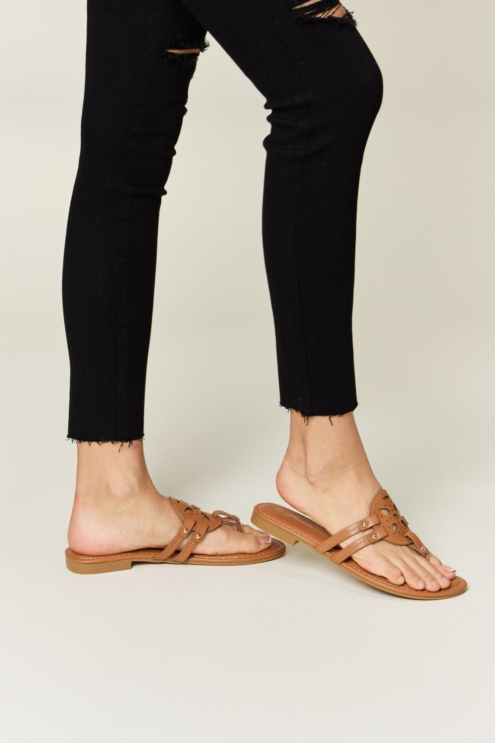 Forever Link Cutout PU Leather Open Toe Sandals - Flip Flop Dynasty