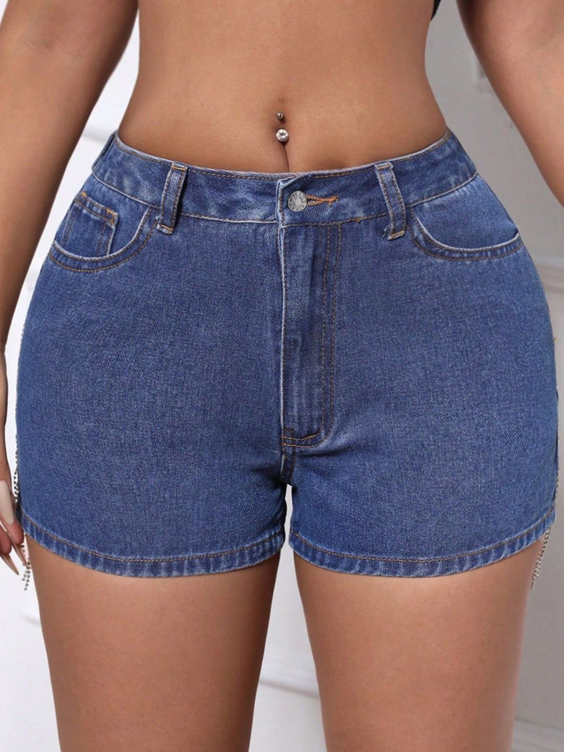Fringe Back Denim Shorts with Pockets - Flip Flop Dynasty