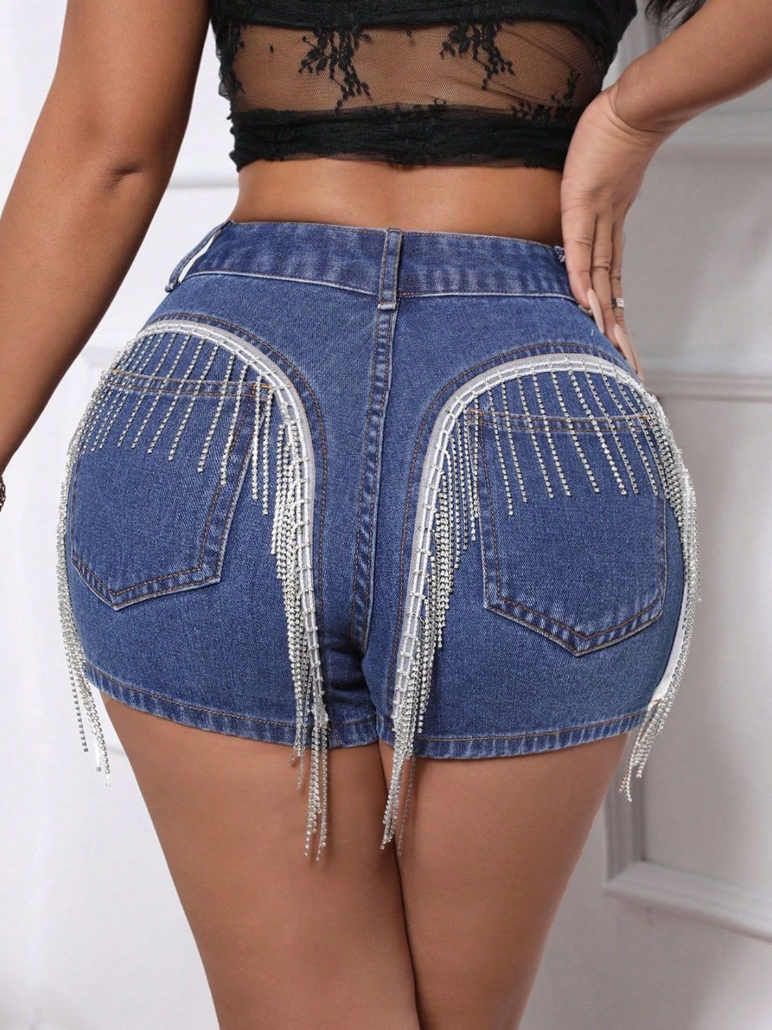 Fringe Back Denim Shorts with Pockets - Flip Flop Dynasty