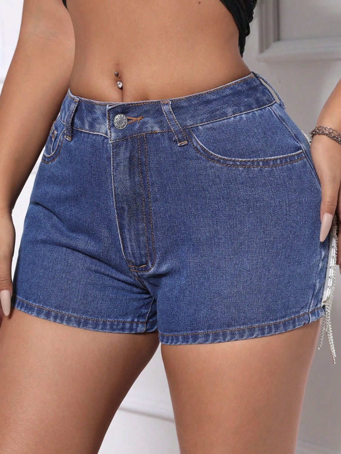 Fringe Back Denim Shorts with Pockets - Flip Flop Dynasty
