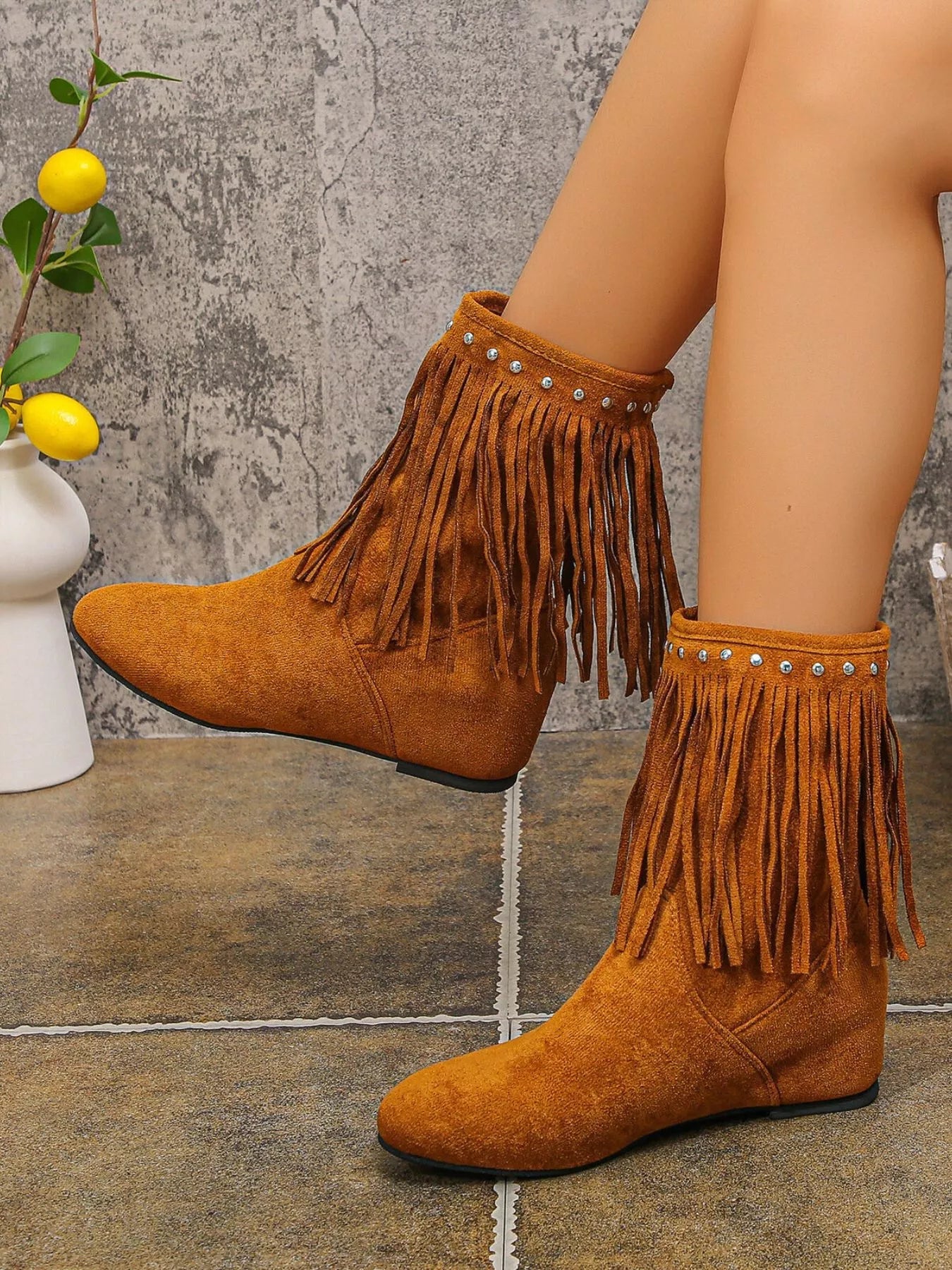 Fringe Boots with Studded Details - Flip Flop Dynasty