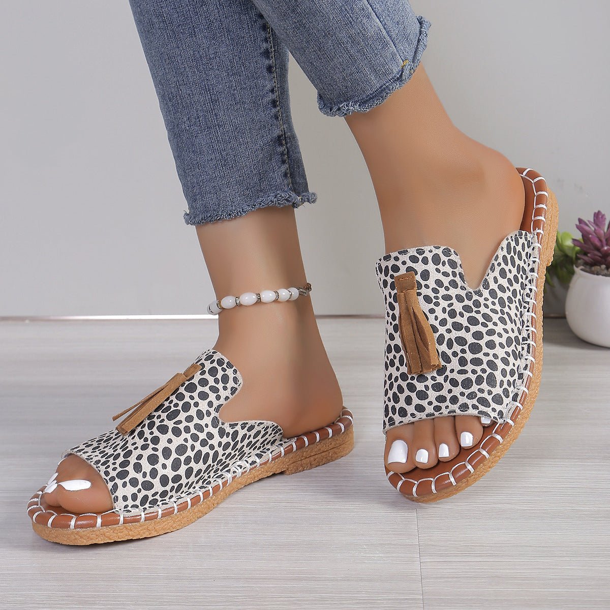 Fringe Leopard Open Toe Sandals - Flip Flop Dynasty