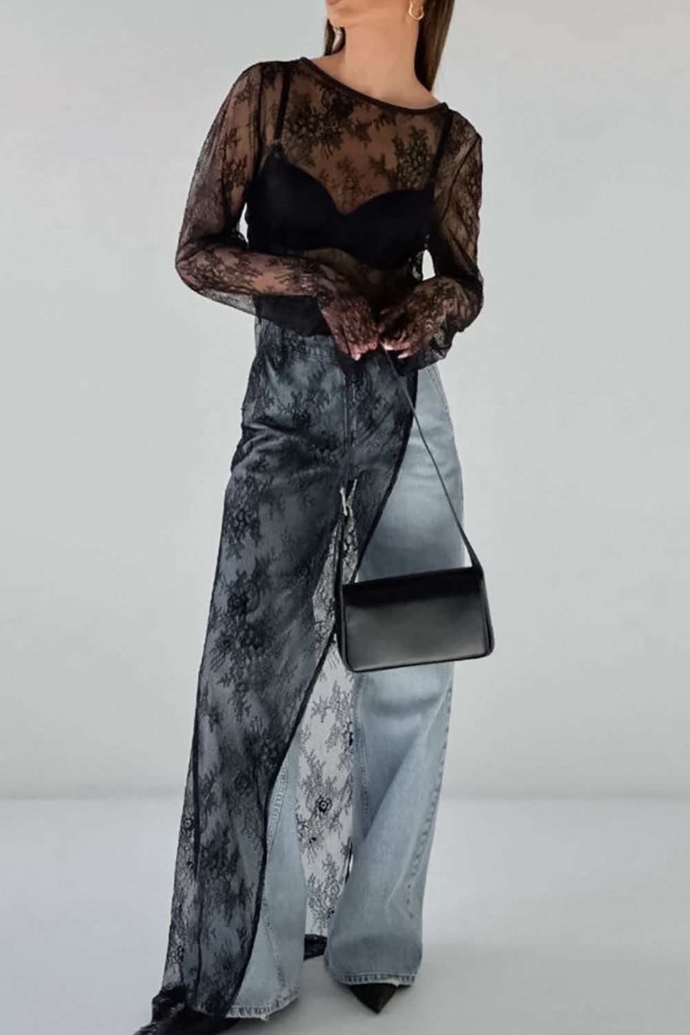 Fringe Round Neck Long Sleeve Lace Sheer Top - Flip Flop Dynasty