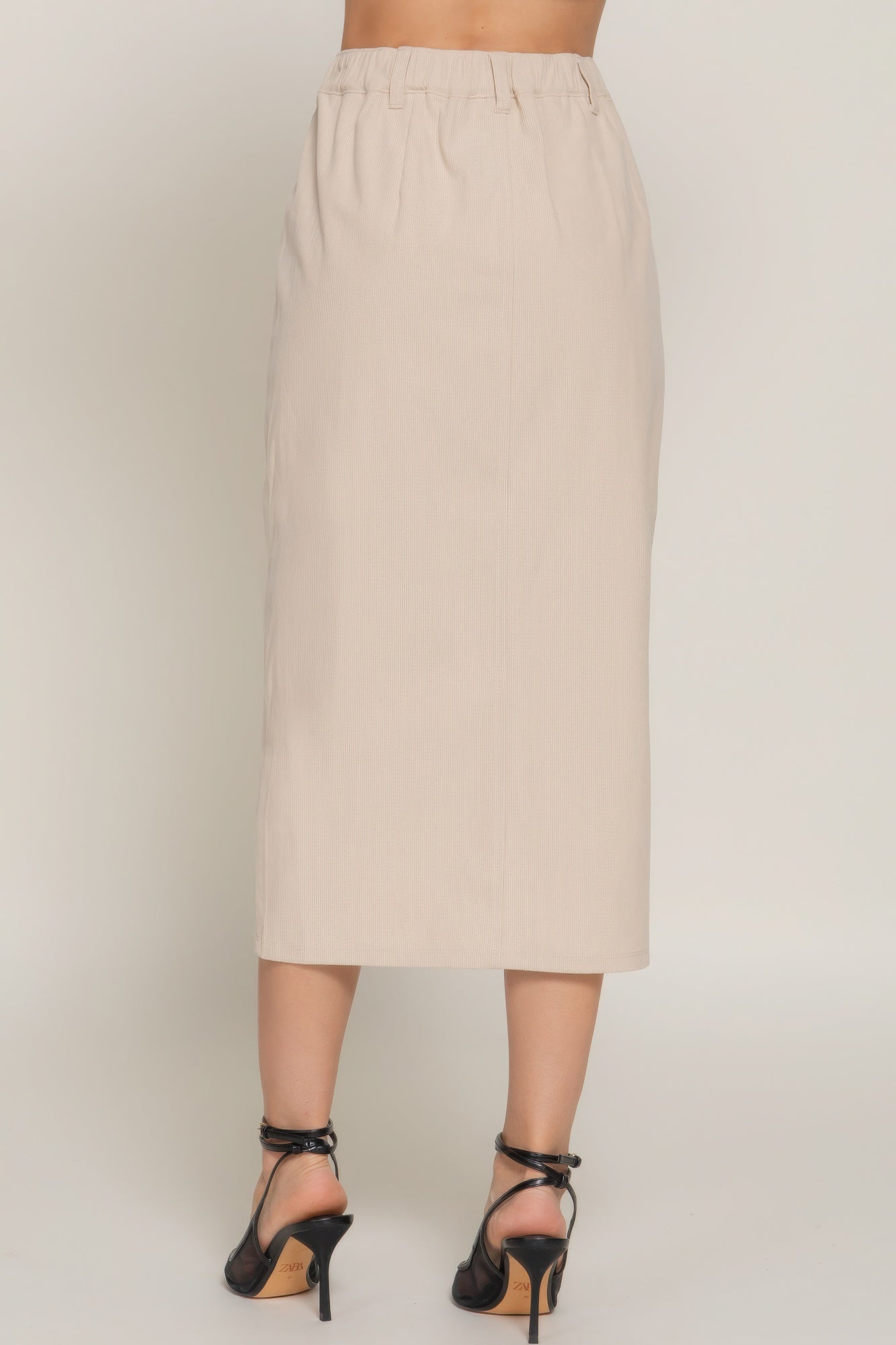 Front Open Slit Corduroy Midi Skirt - Flip Flop Dynasty