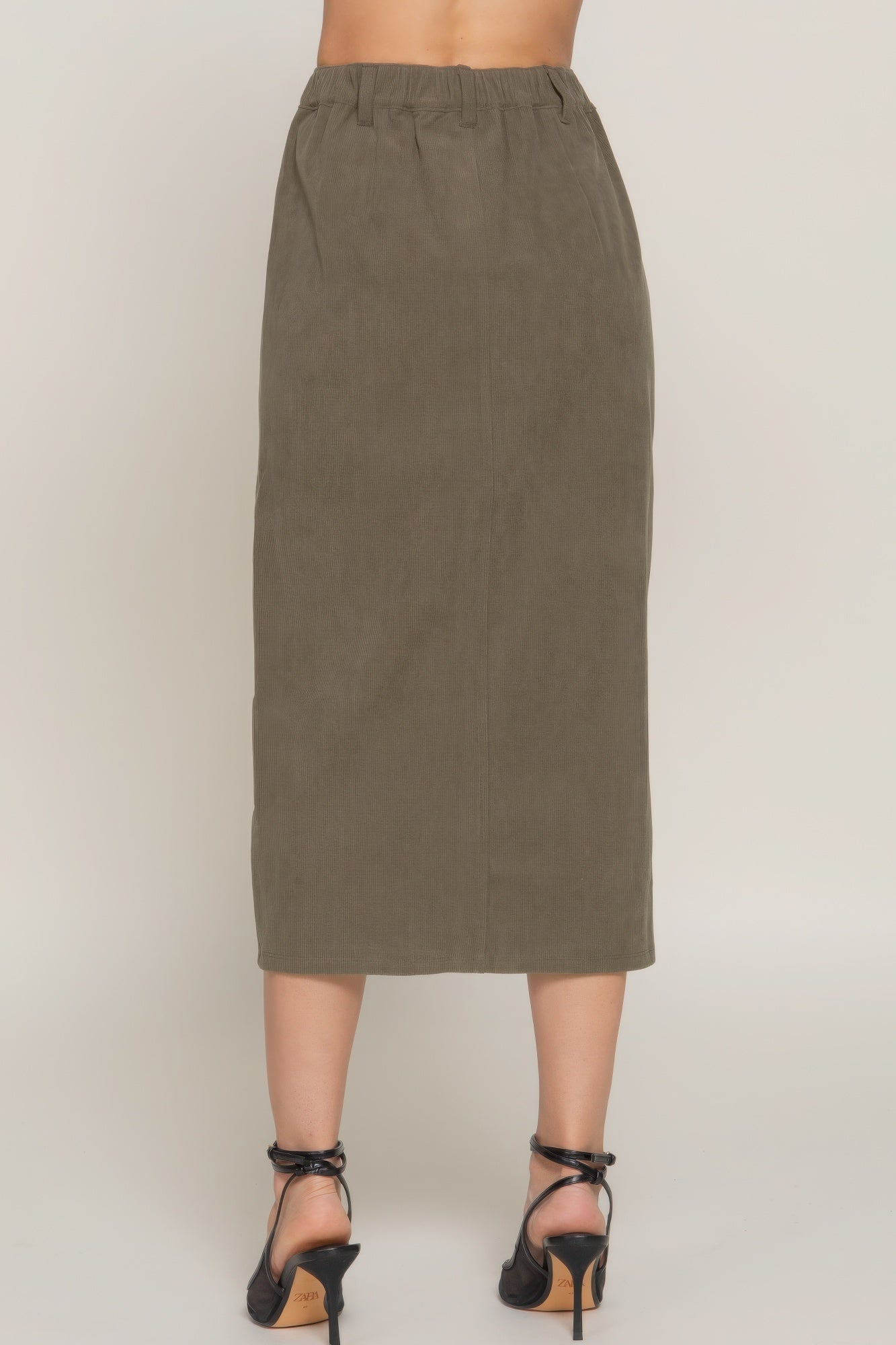 Front Open Slit Corduroy Midi Skirt - Flip Flop Dynasty