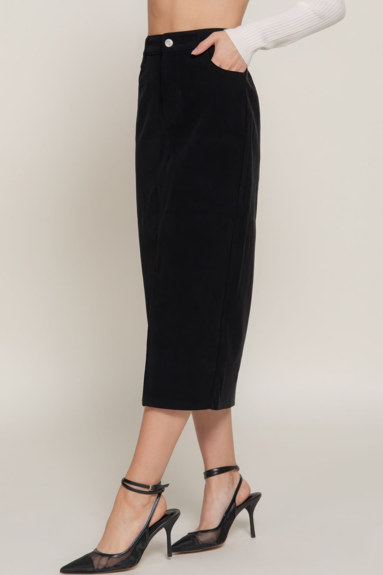 Front Open Slit Corduroy Midi Skirt - Flip Flop Dynasty