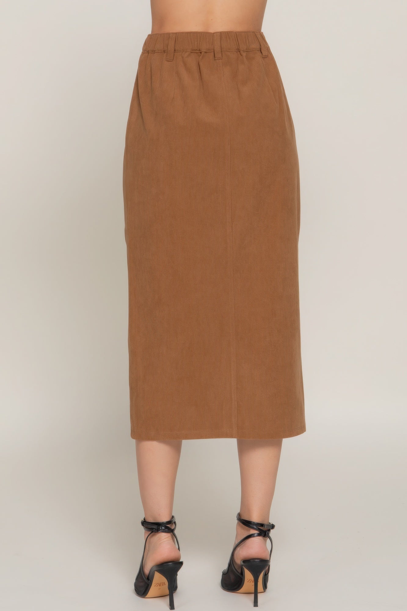 Front Open Slit Corduroy Midi Skirt - Flip Flop Dynasty