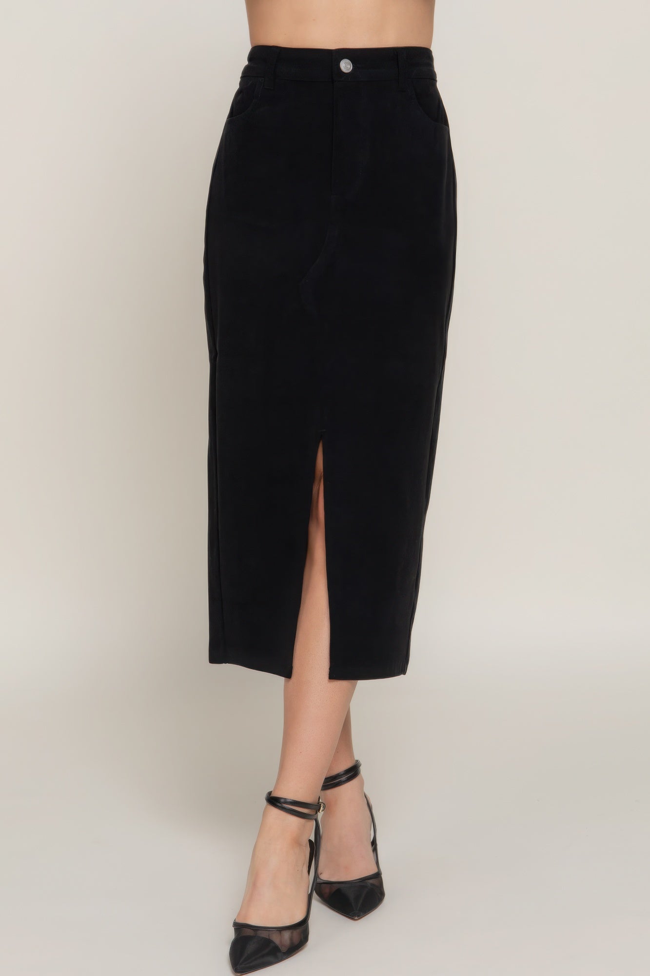 Front Open Slit Corduroy Midi Skirt - Flip Flop Dynasty