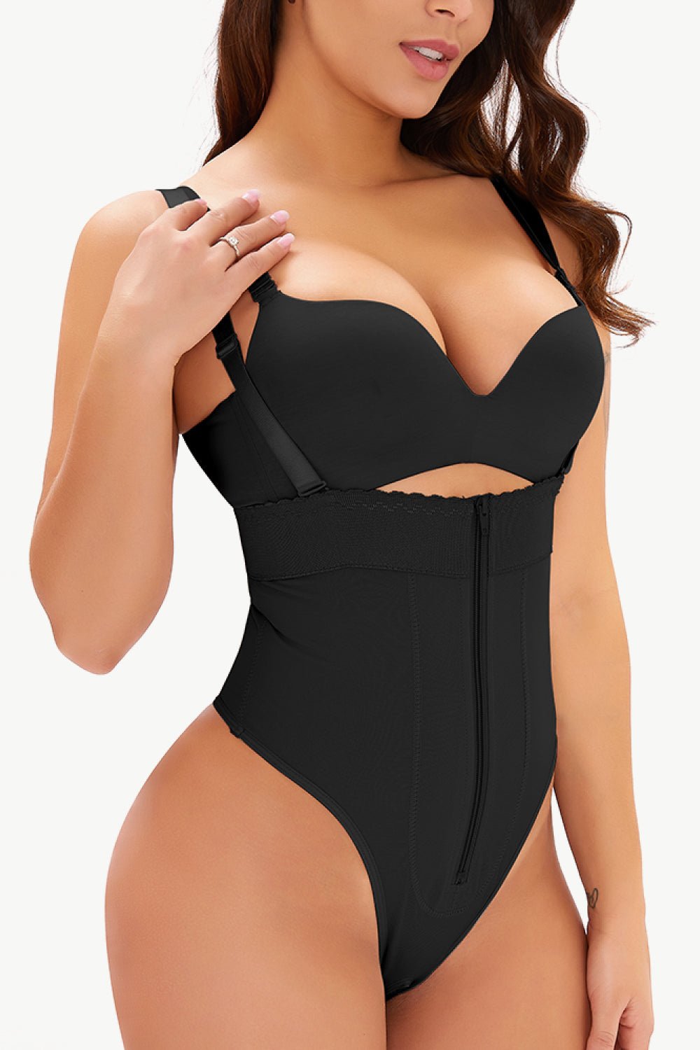 Full Size Adjustable Strap Zip - Up Shaping Bodysuit - Flip Flop Dynasty