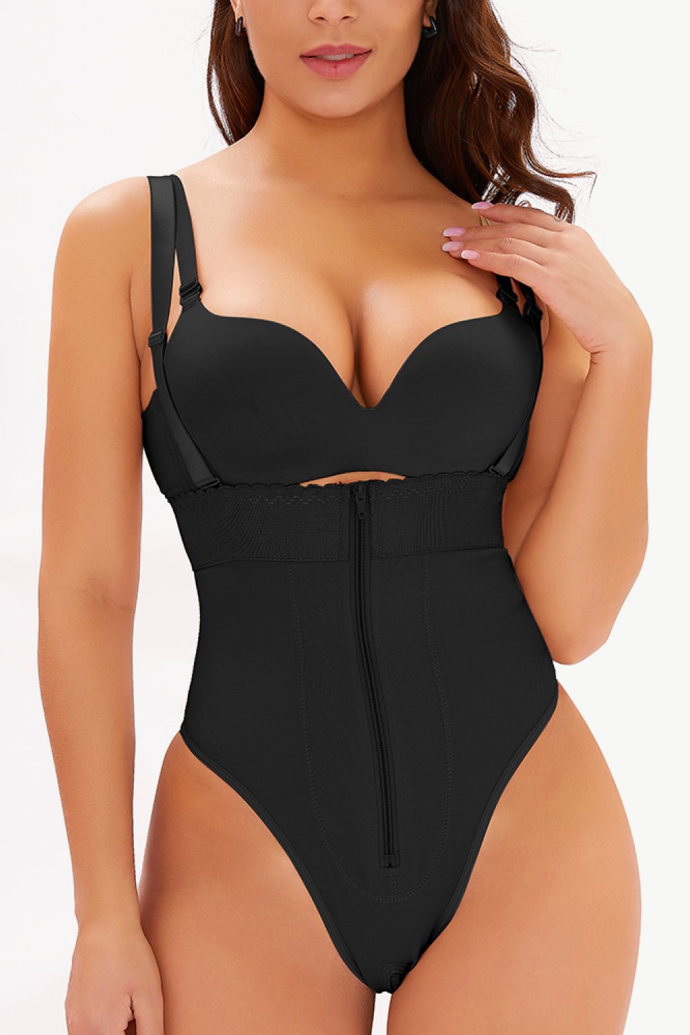 Full Size Adjustable Strap Zip - Up Shaping Bodysuit - Flip Flop Dynasty