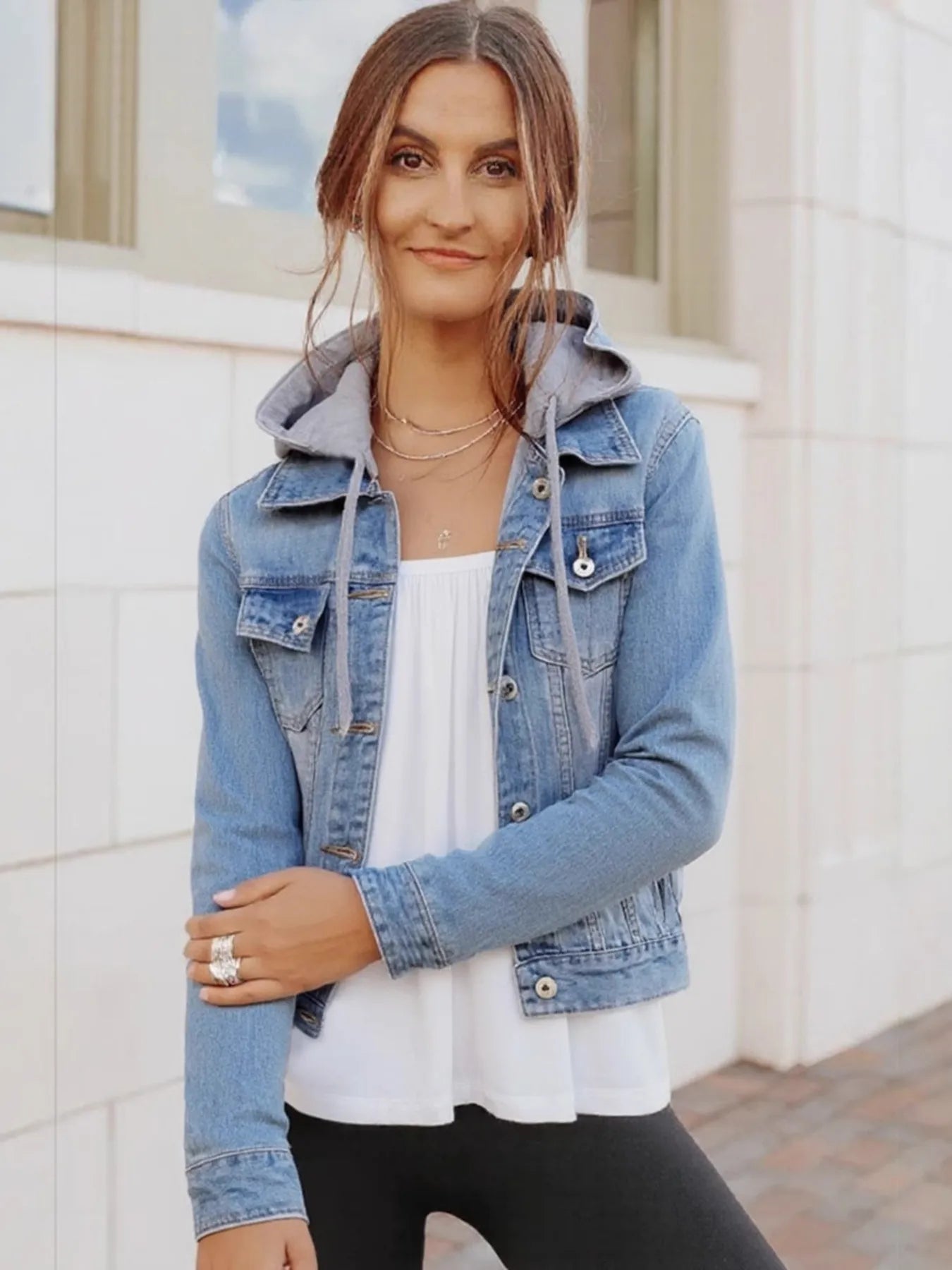 Full Size Button Up Drawstring Hooded Denim Jacket Plus Size - Flip Flop Dynasty