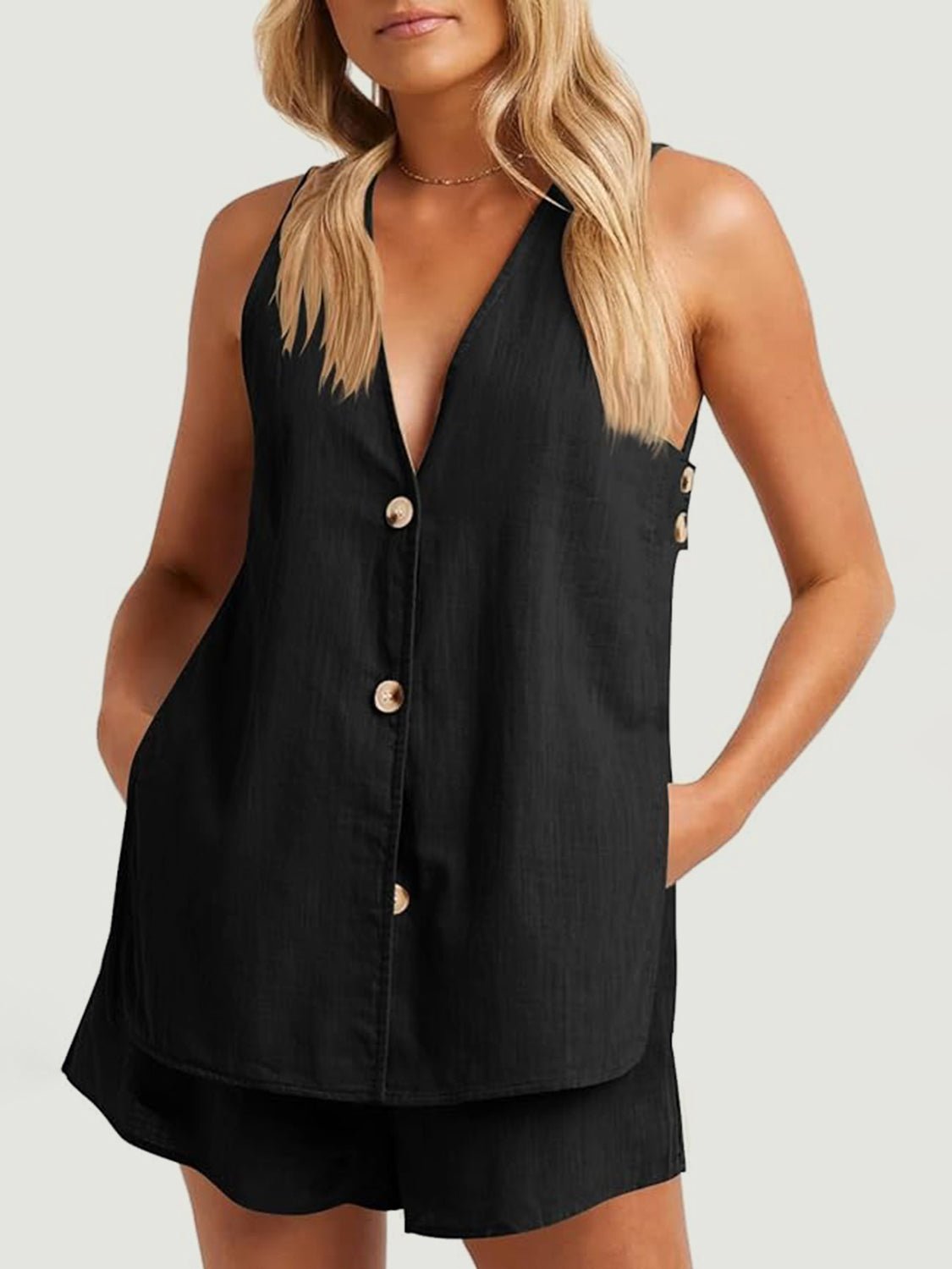 Full Size Button Up Top and Shorts Set - Flip Flop Dynasty