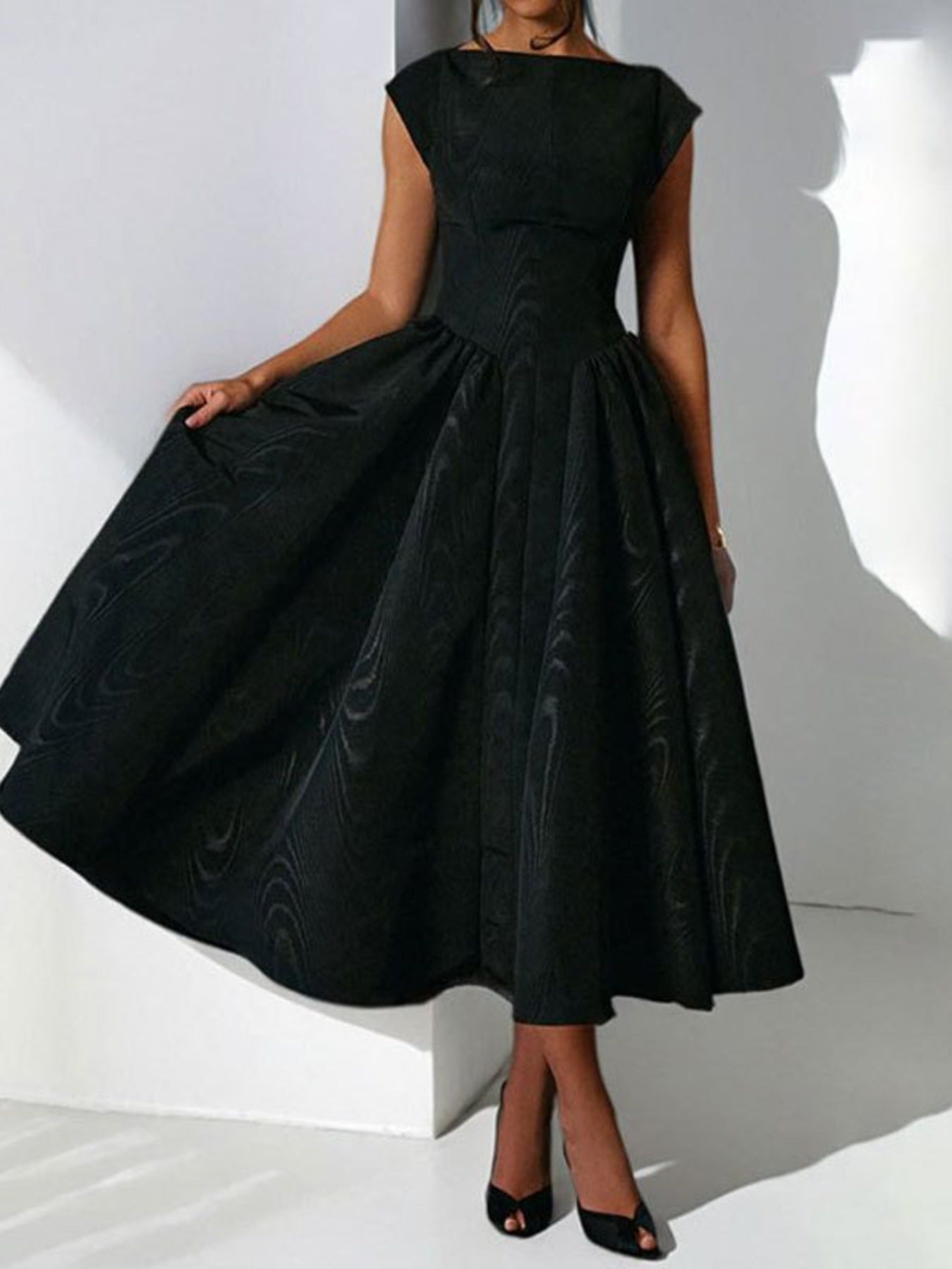 Full Size Cap Sleeve A - Line Midi Dress Plus Size - Flip Flop Dynasty