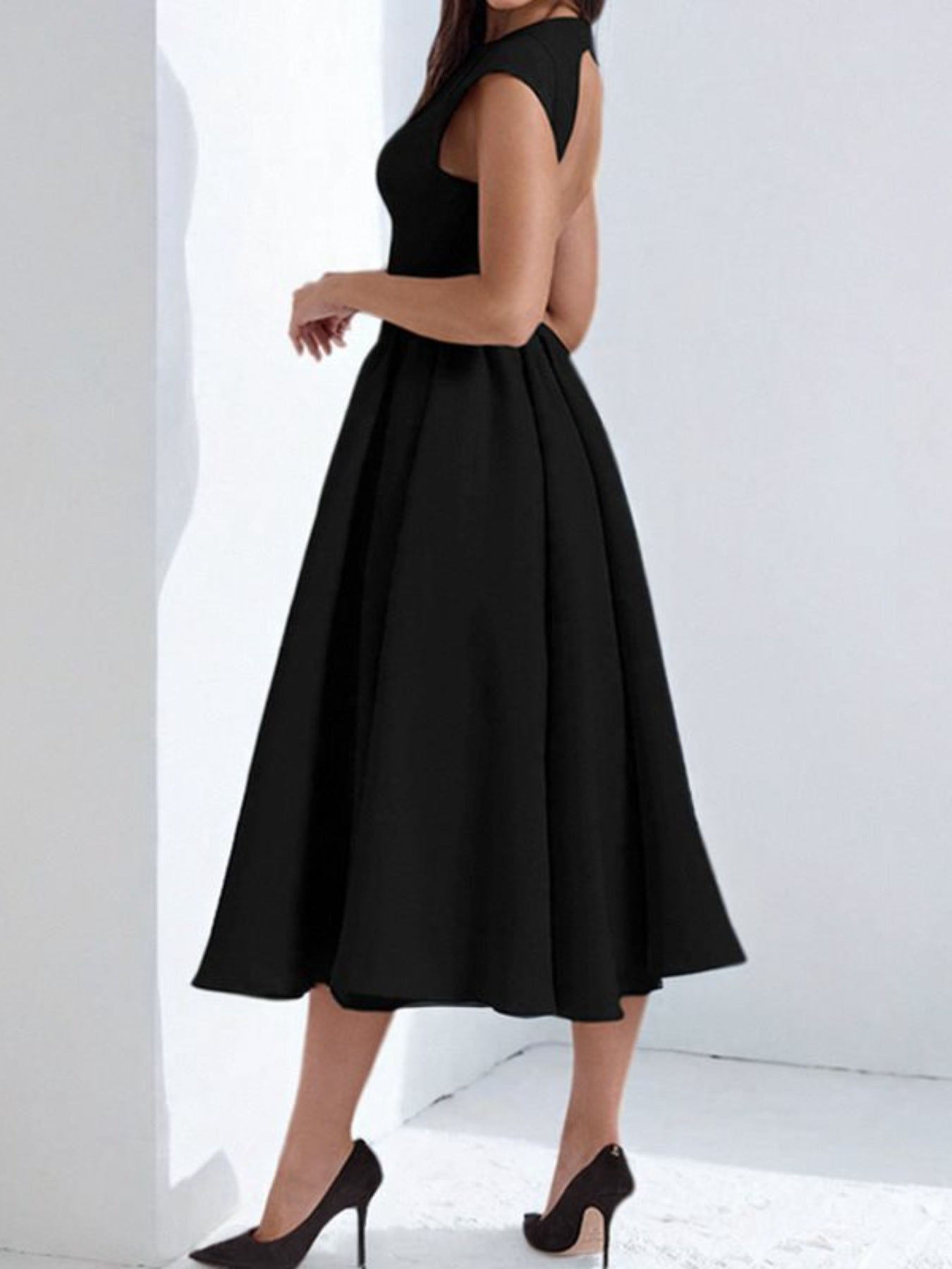 Full Size Cap Sleeve A - Line Midi Dress Plus Size - Flip Flop Dynasty