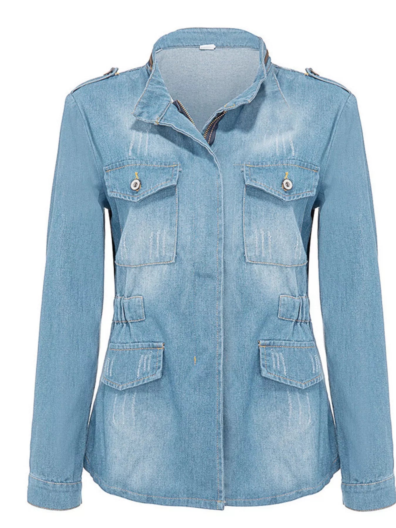 Full Size Chest Pocket Zip Up Denim Jacket Plus Size - Flip Flop Dynasty