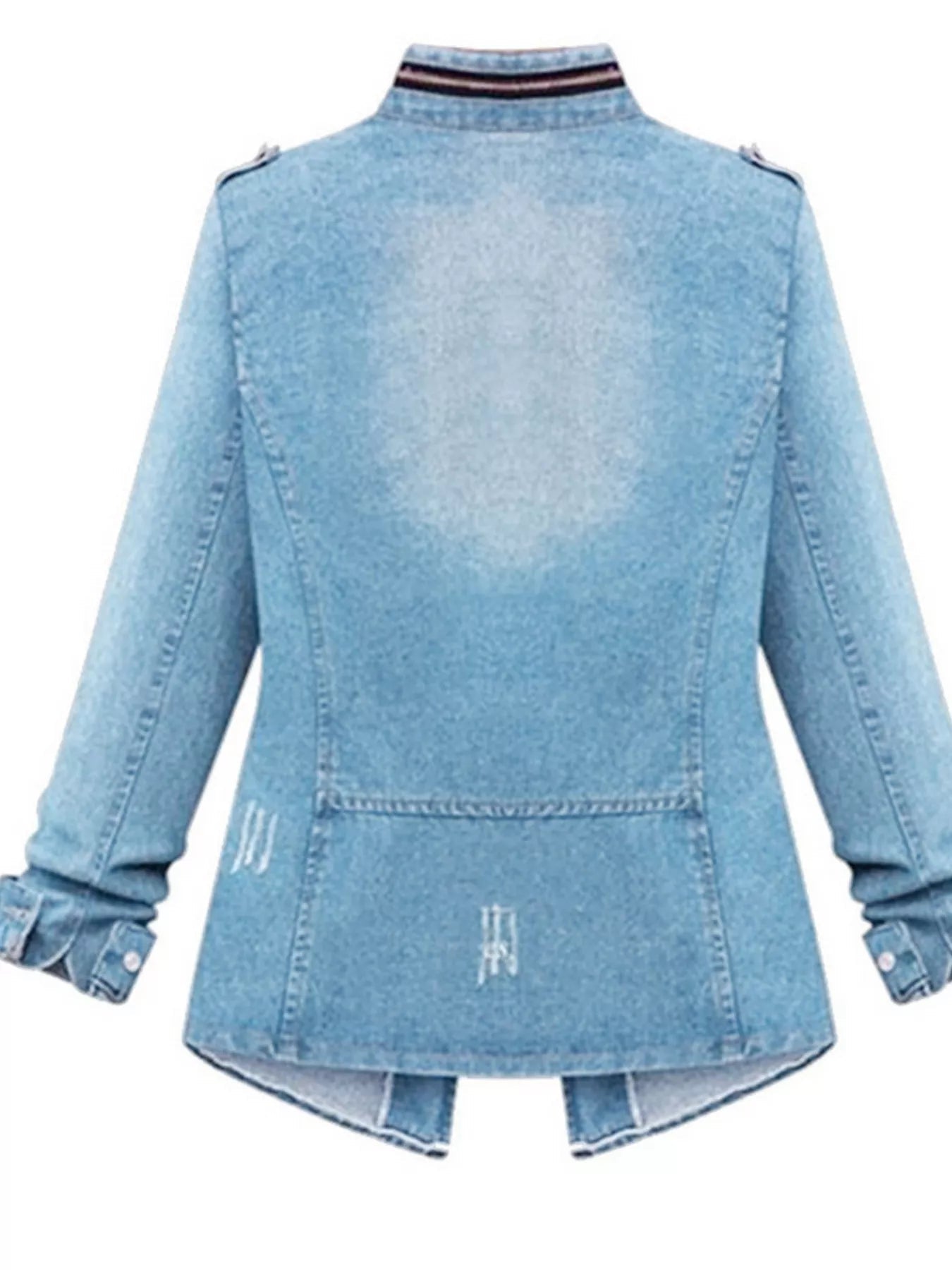 Full Size Chest Pocket Zip Up Denim Jacket Plus Size - Flip Flop Dynasty