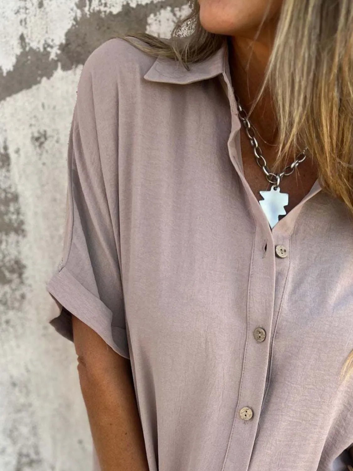 Full Size Collared Neck Half Sleeve Shirt Plus Size - Flip Flop Dynasty