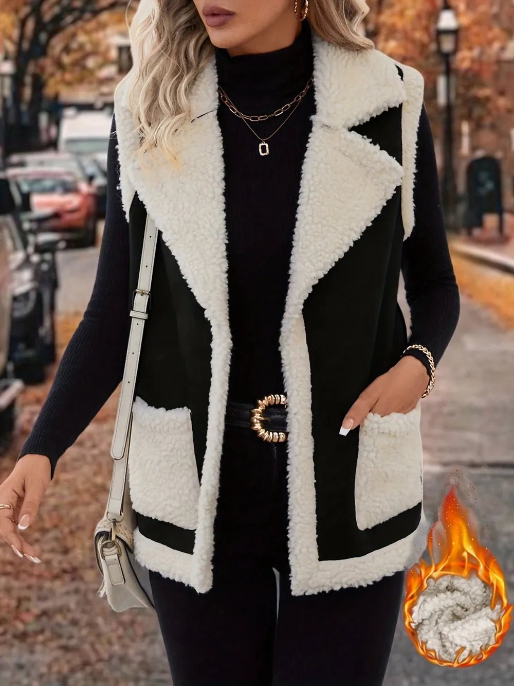Full Size Contrast Open Front Sherpa Vest Coat - Flip Flop Dynasty