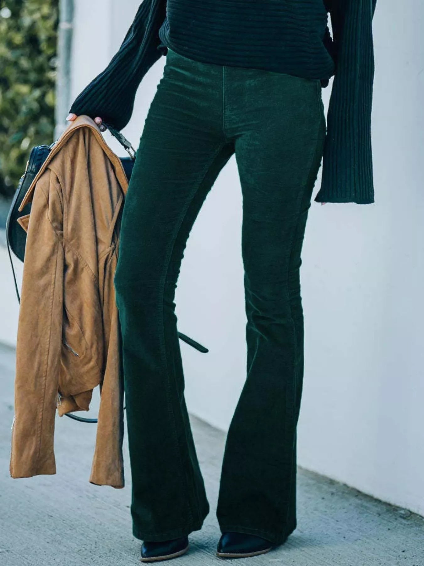 Full Size Corduroy Flare Pants Plus Size - Flip Flop Dynasty