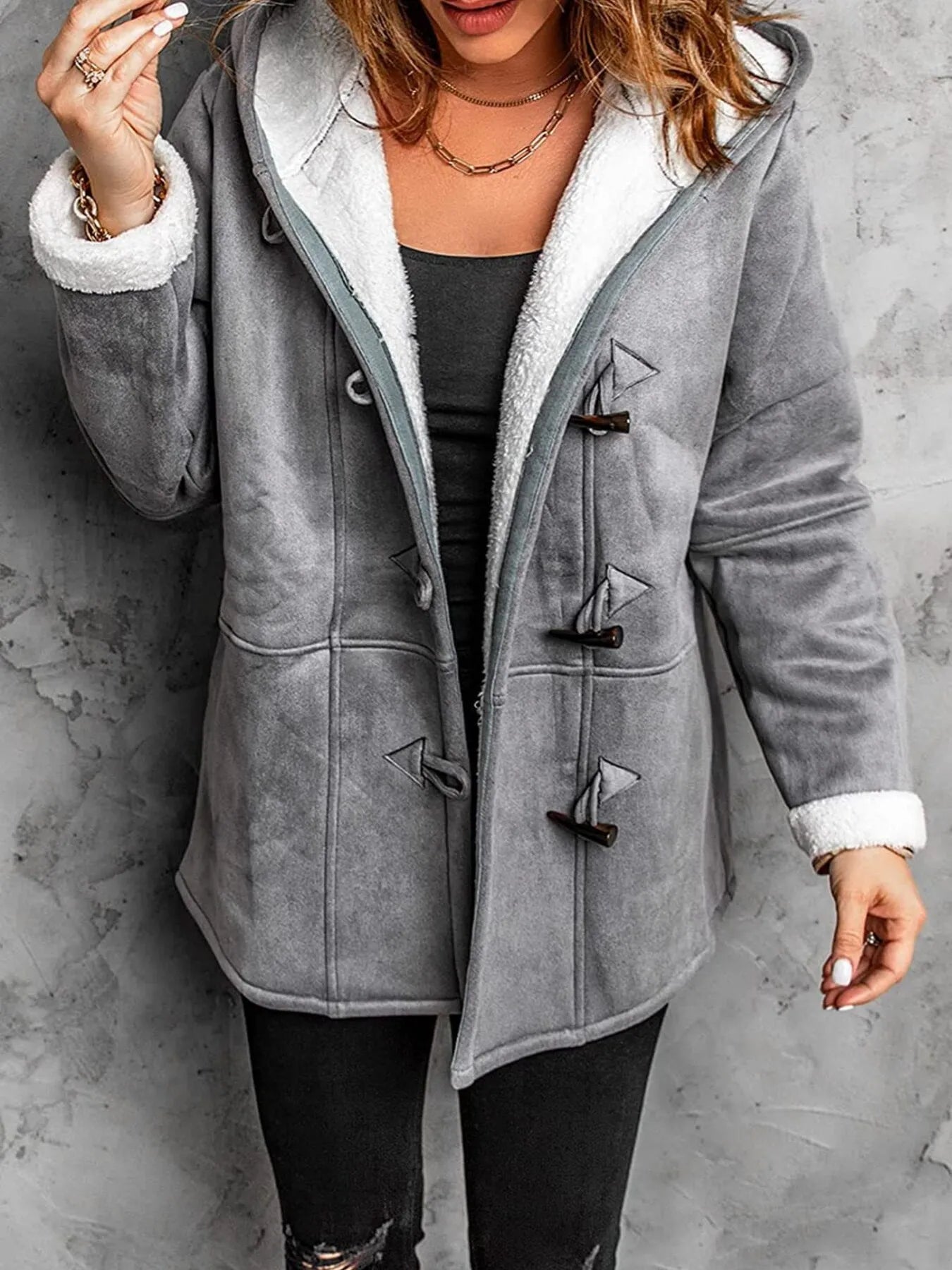 Full Size Cozy Sherpa Lined Toggle Coat with Hood Plus Size - Flip Flop Dynasty