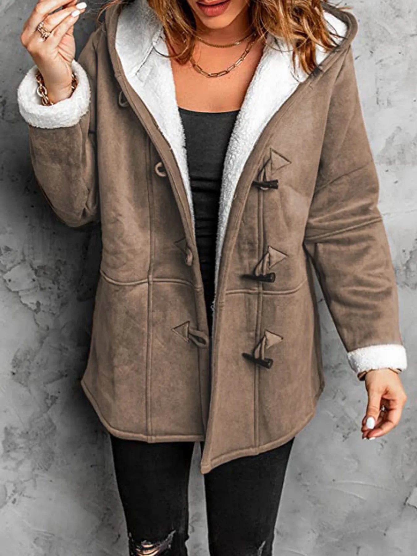Full Size Cozy Sherpa Lined Toggle Coat with Hood Plus Size - Flip Flop Dynasty